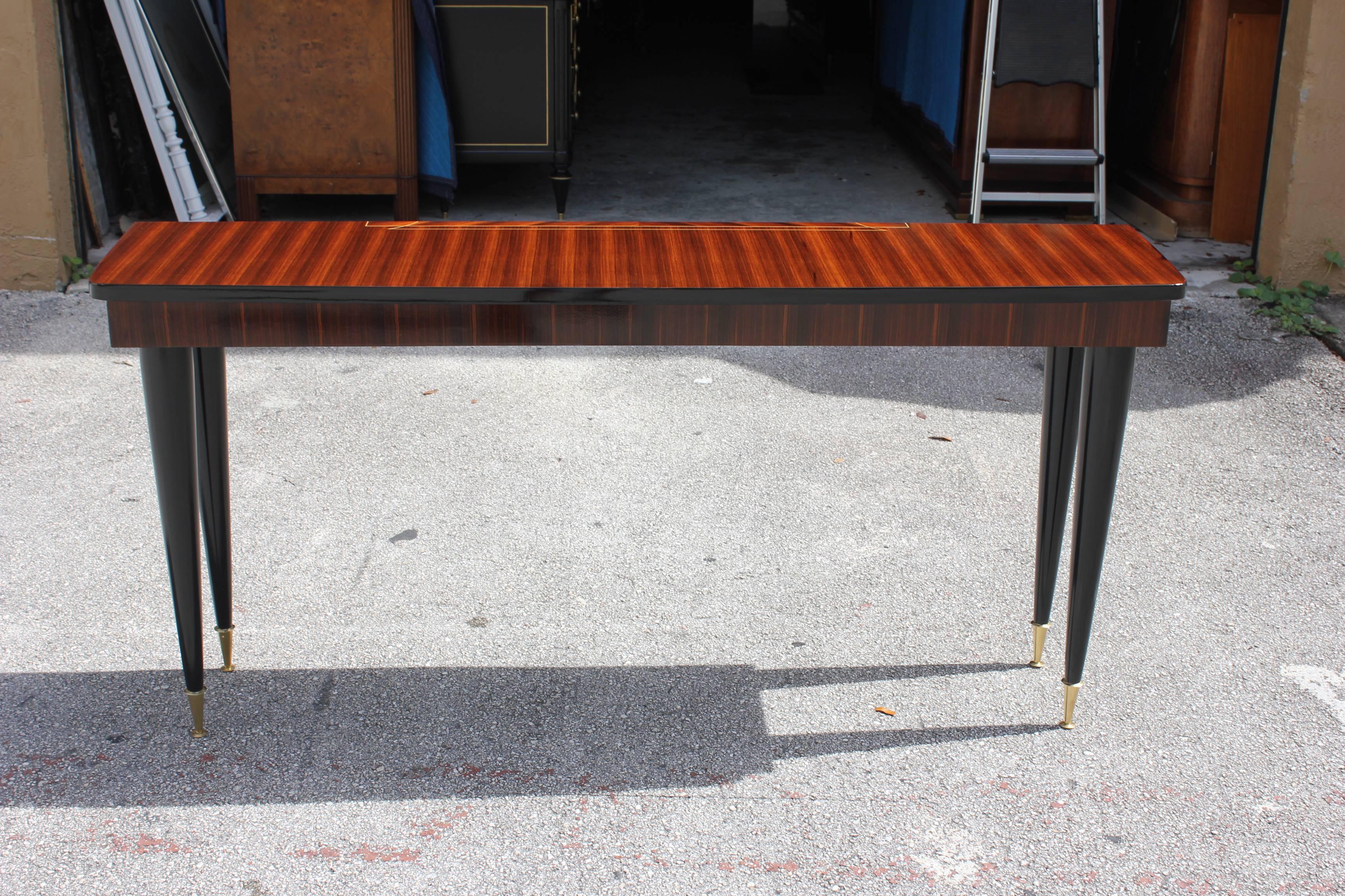 Classic French Art Deco Exotic Macassar Ebony Console Table, circa 1940s In Excellent Condition In Hialeah, FL