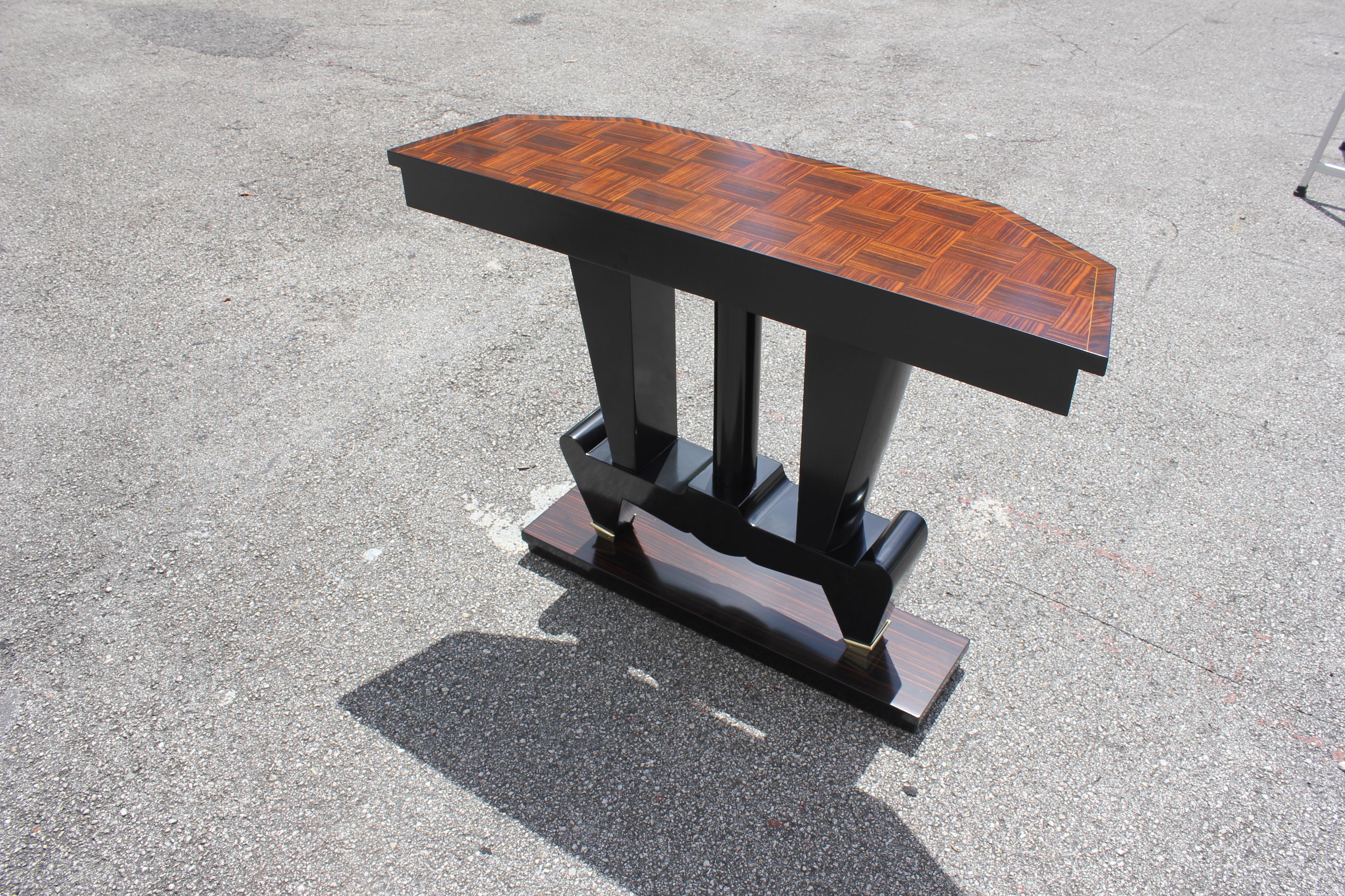 Classic French Art Deco Exotic Macassar Ebony Console Tables, circa 1940s For Sale 5