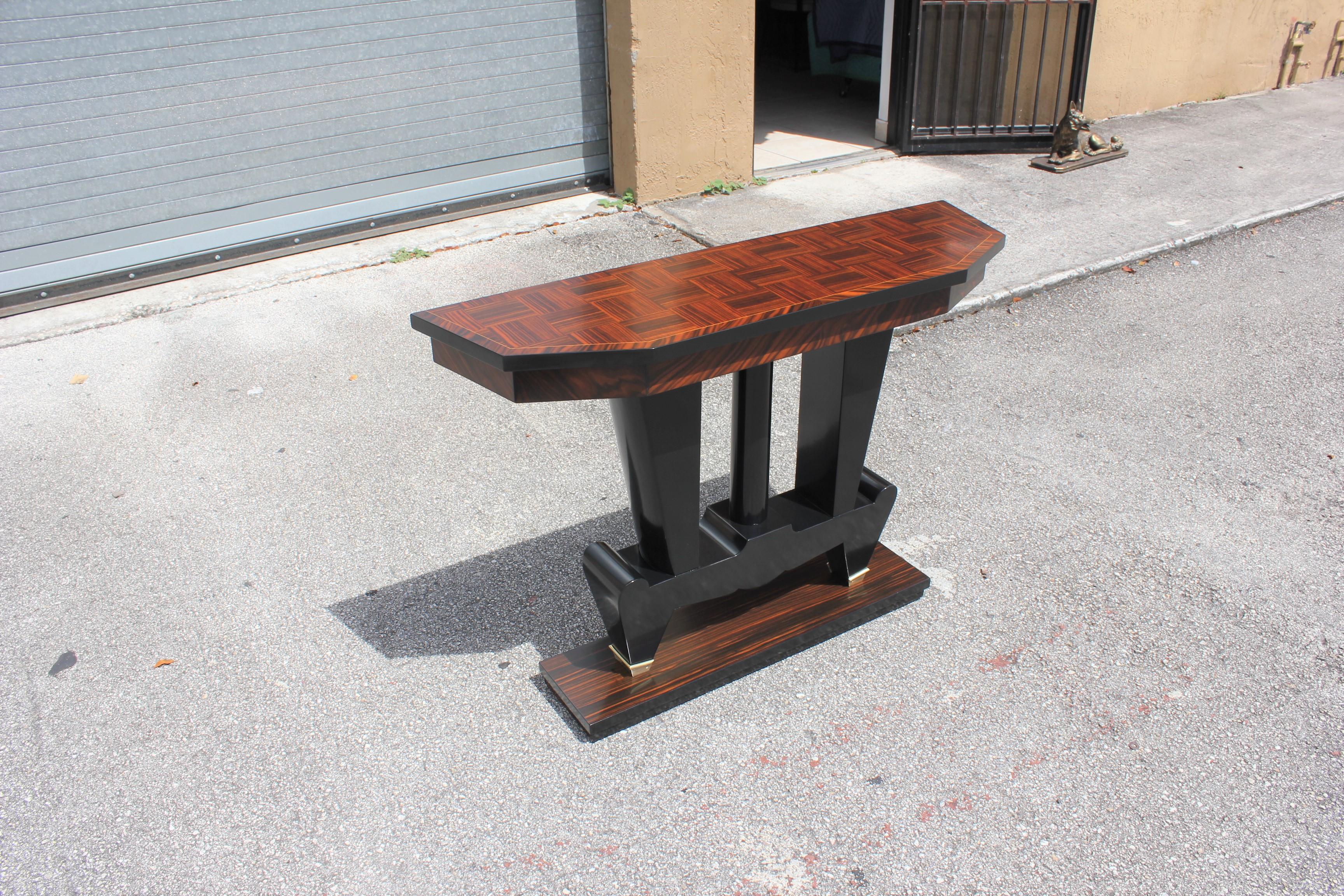 Classic French Art Deco Exotic Macassar Ebony Console Tables, circa 1940s For Sale 8