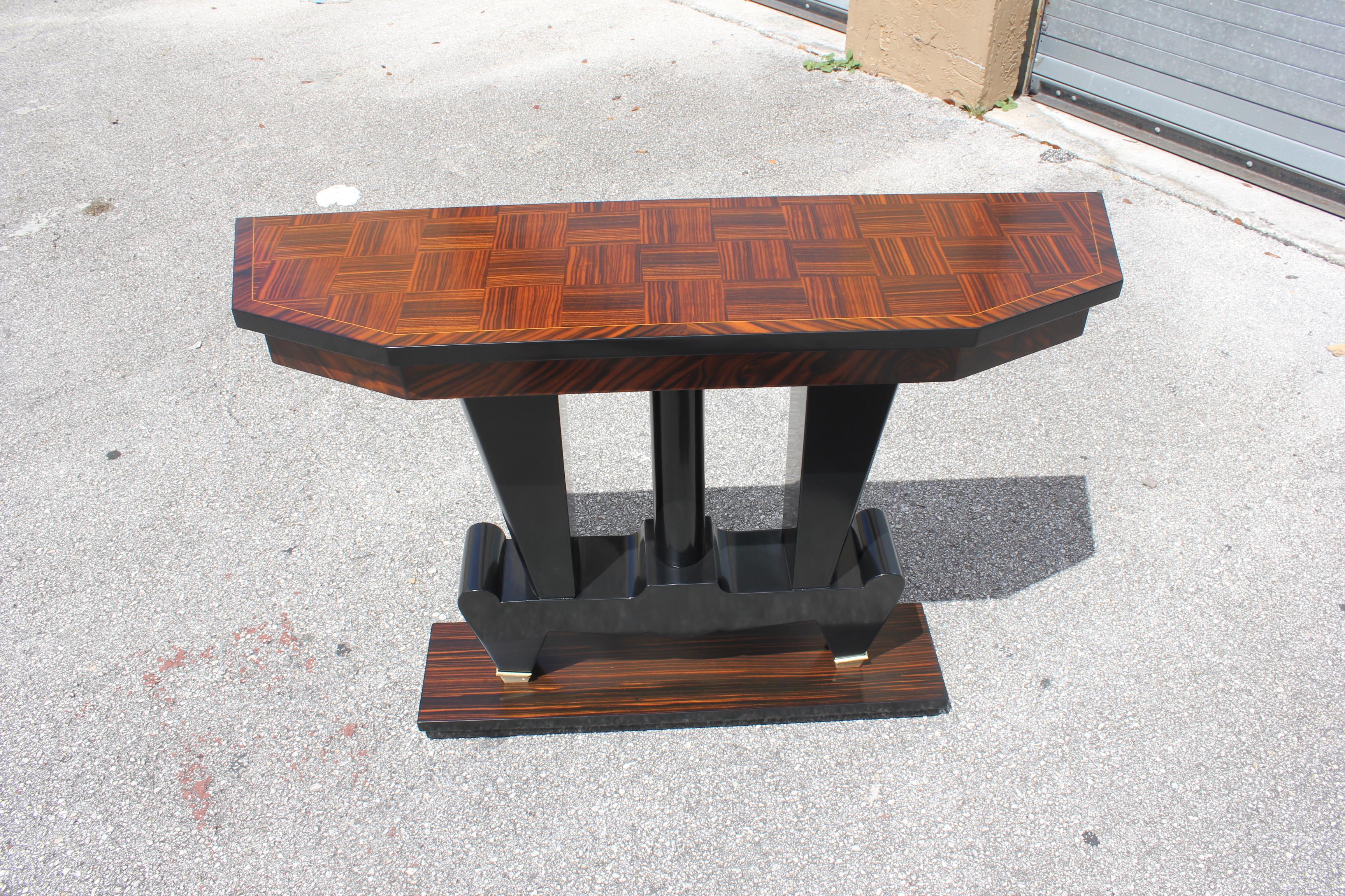Classic French Art Deco Exotic Macassar Ebony Console Tables, circa 1940s For Sale 14