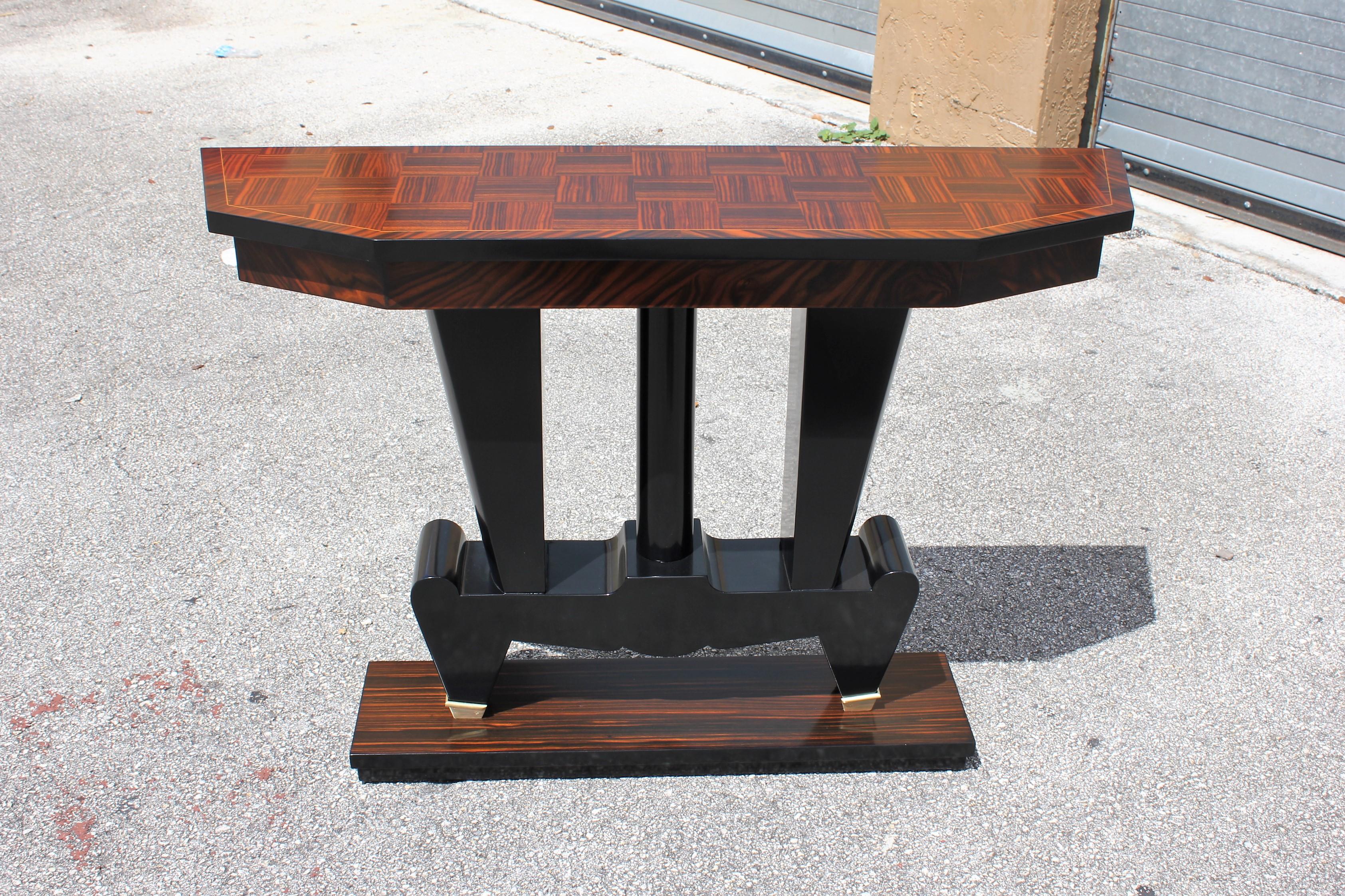 Classic French Art Deco Exotic Macassar Ebony Console Tables, circa 1940s For Sale 15