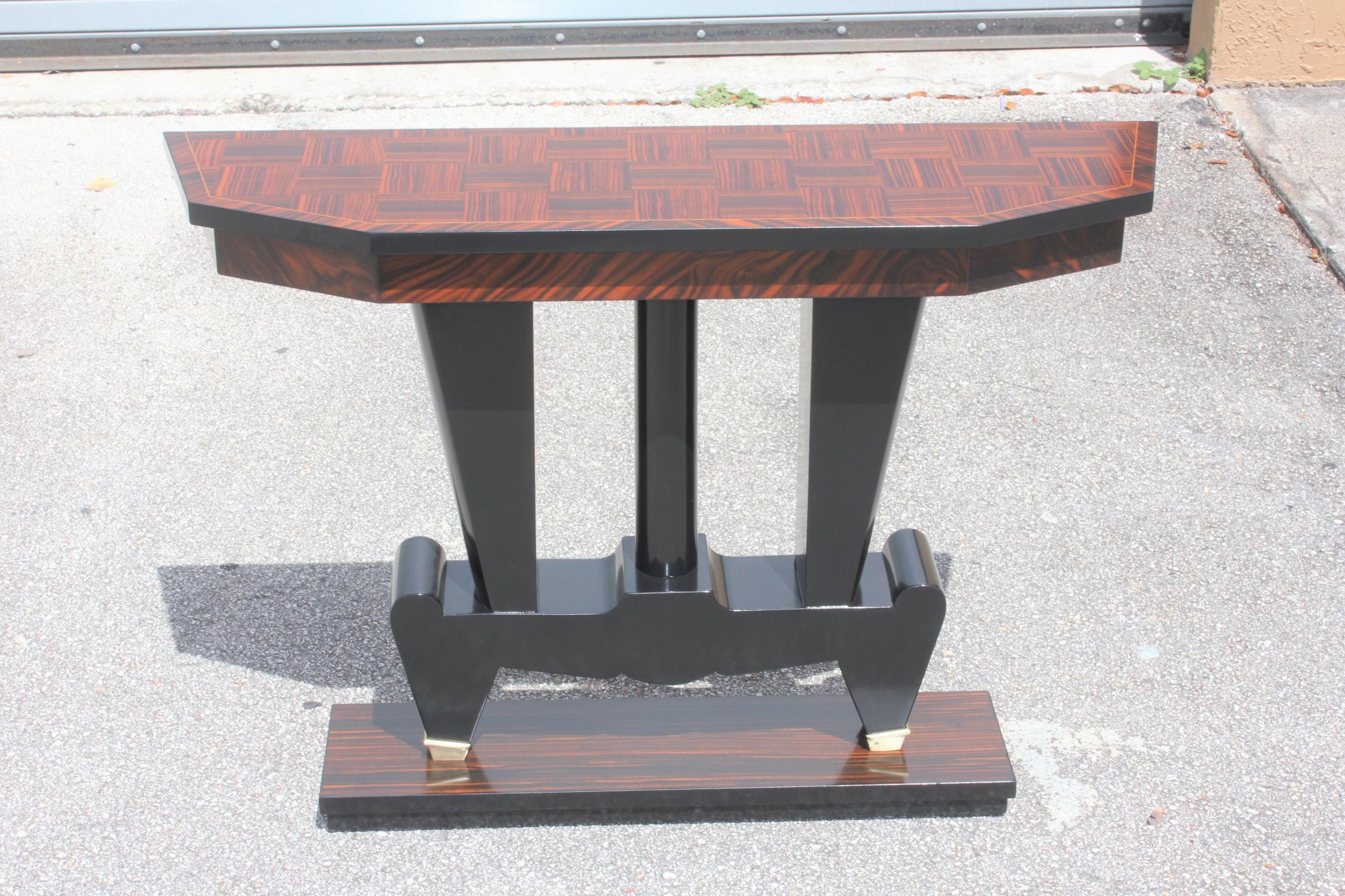 Mid-20th Century Classic French Art Deco Exotic Macassar Ebony Console Tables, circa 1940s For Sale