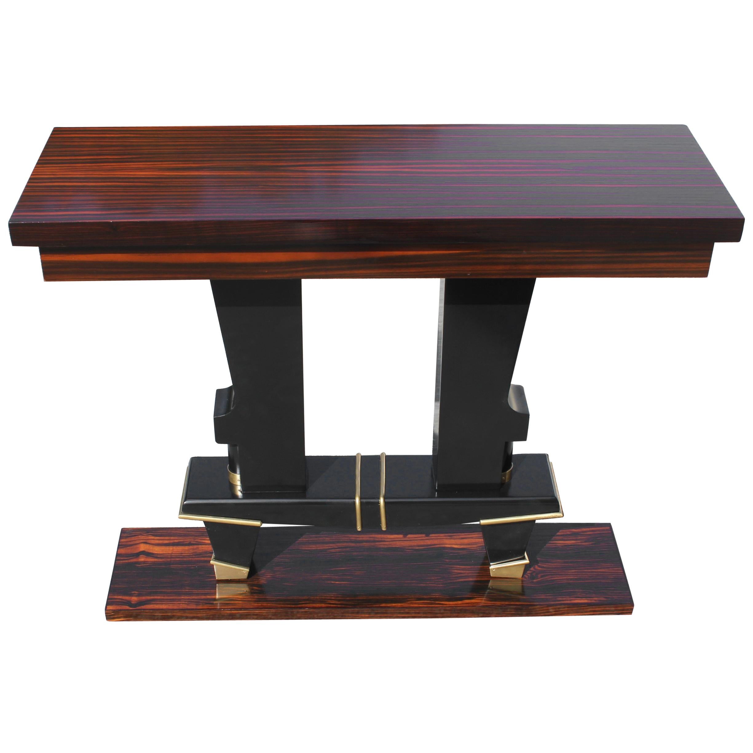 Classic French Art Deco Exotic Macassar Ebony Console Tables, circa 1940s