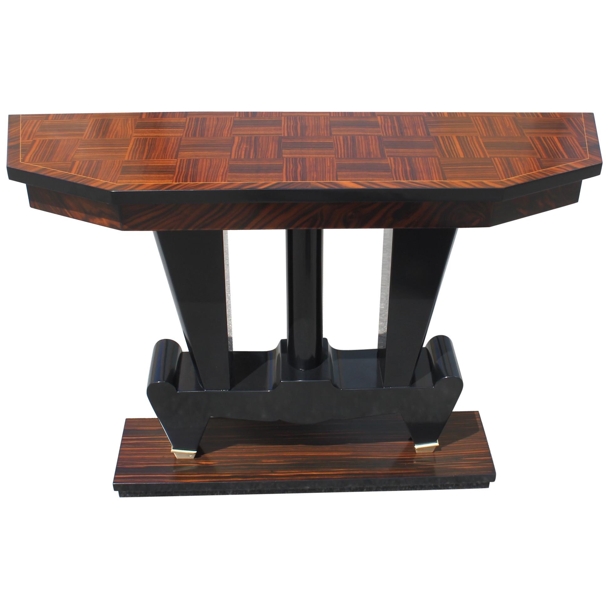 Classic French Art Deco Exotic Macassar Ebony Console Tables, circa 1940s For Sale