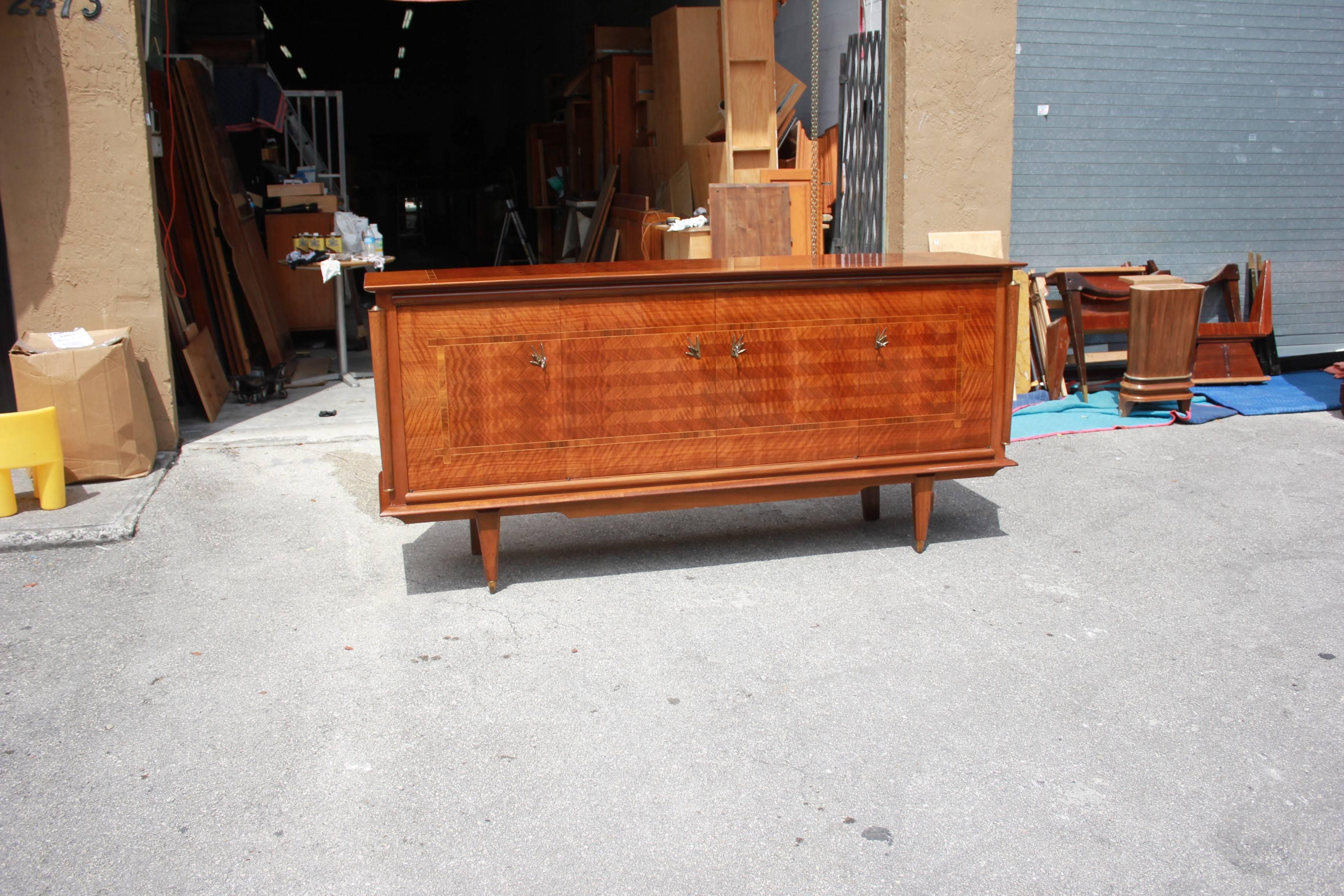 Classic French Art Deco Light Macassar Ebony with Rosewood Sideboard or Buffet In Good Condition In Hialeah, FL