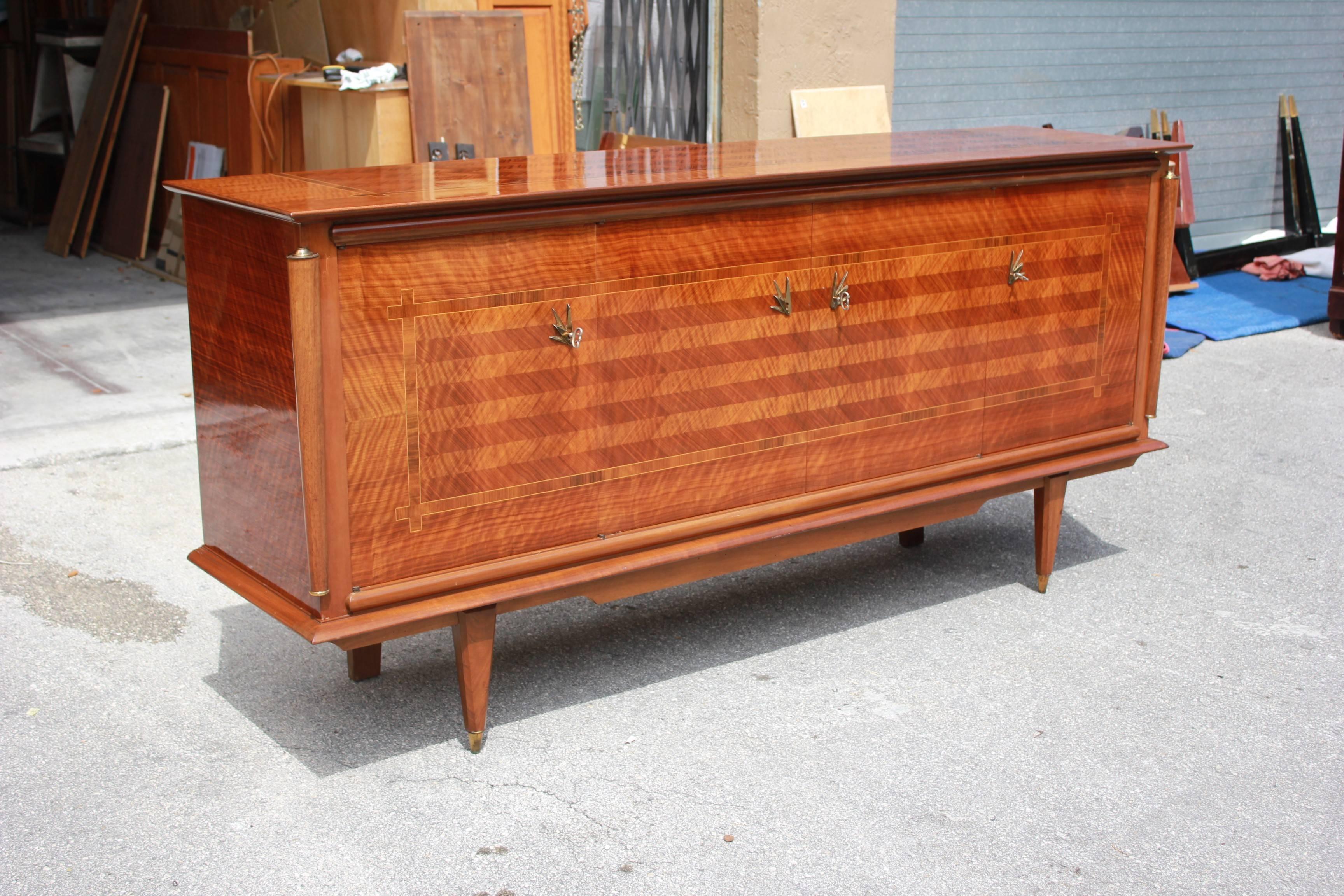 Brass Classic French Art Deco Light Macassar Ebony with Rosewood Sideboard or Buffet