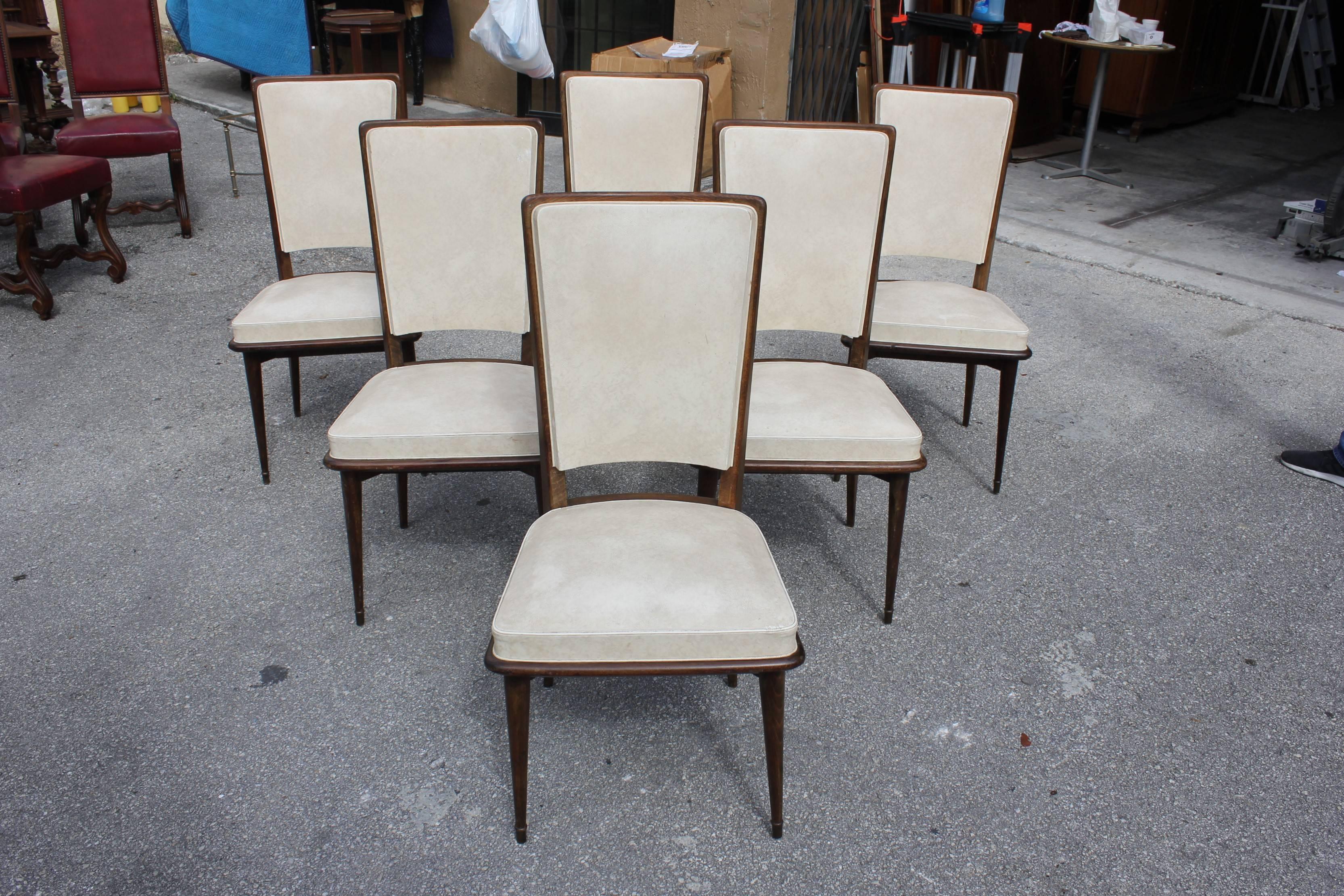 Classic French Art Deco Solid Mahogany Dining Chairs, circa 1940s 5