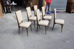 Classic French Art Deco Solid Mahogany Dining Chairs, circa 1940s