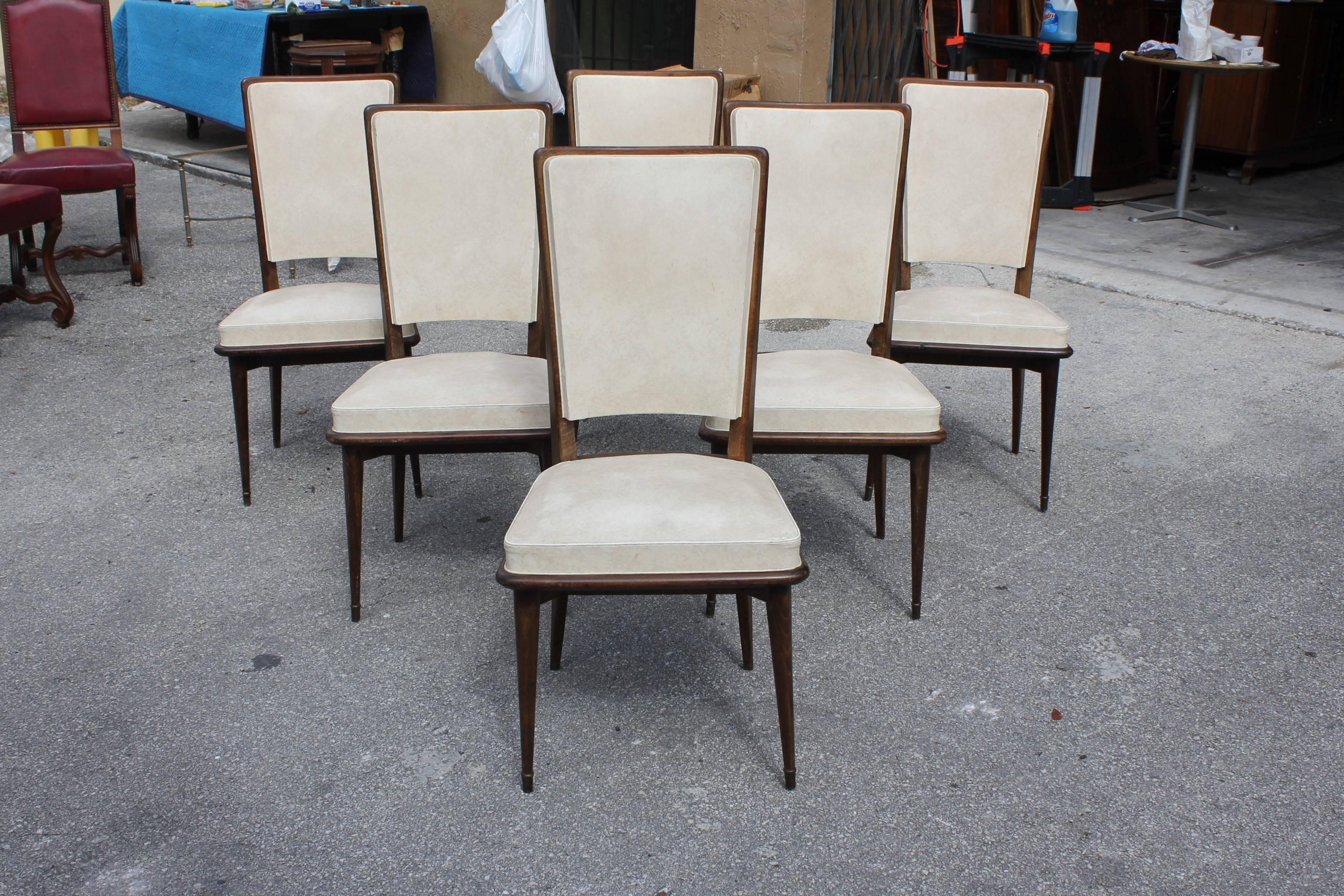 Classic French Art Deco Solid Mahogany Dining Chairs, circa 1940s In Good Condition In Hialeah, FL