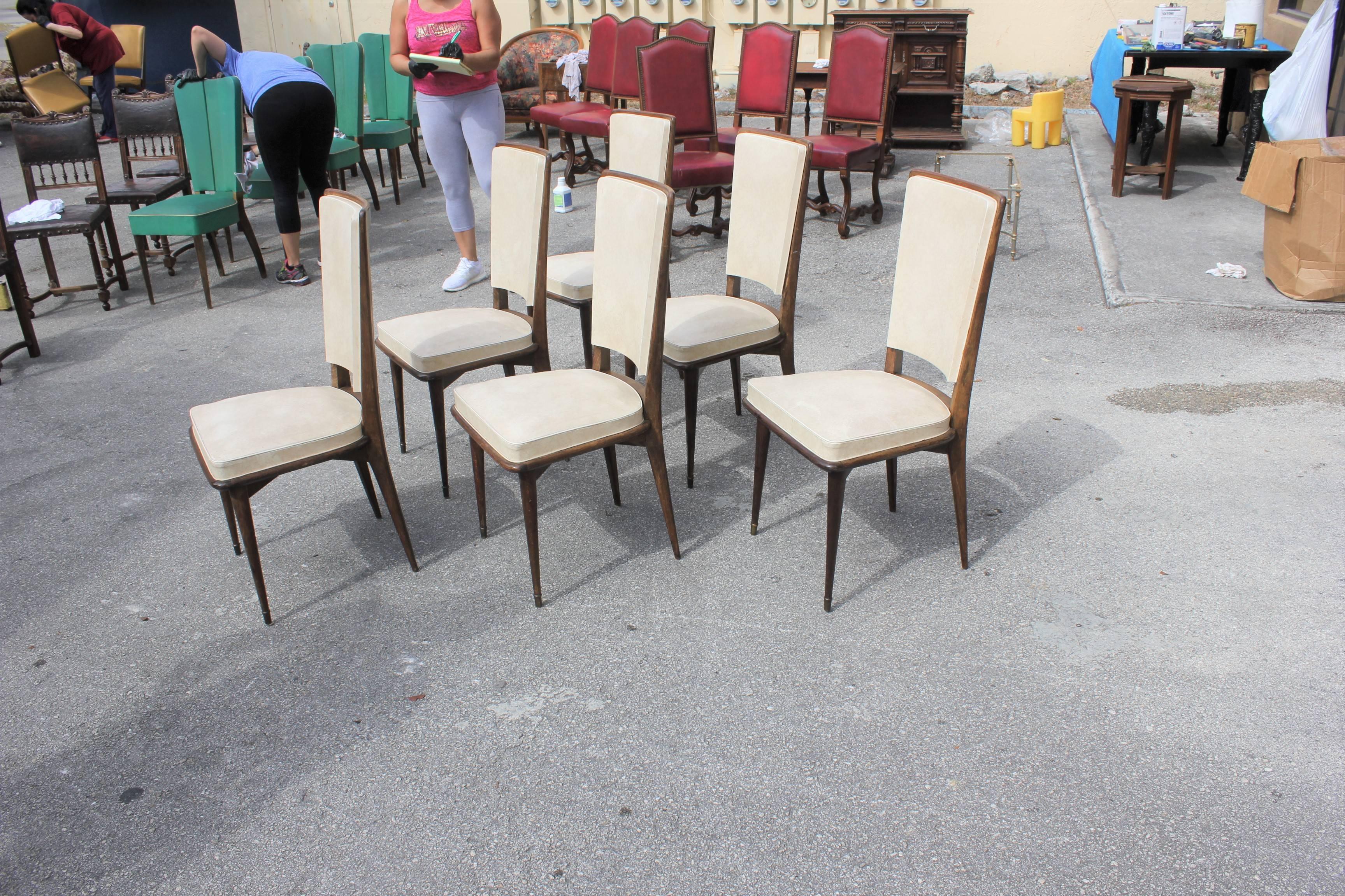 Mid-20th Century Classic French Art Deco Solid Mahogany Dining Chairs, circa 1940s