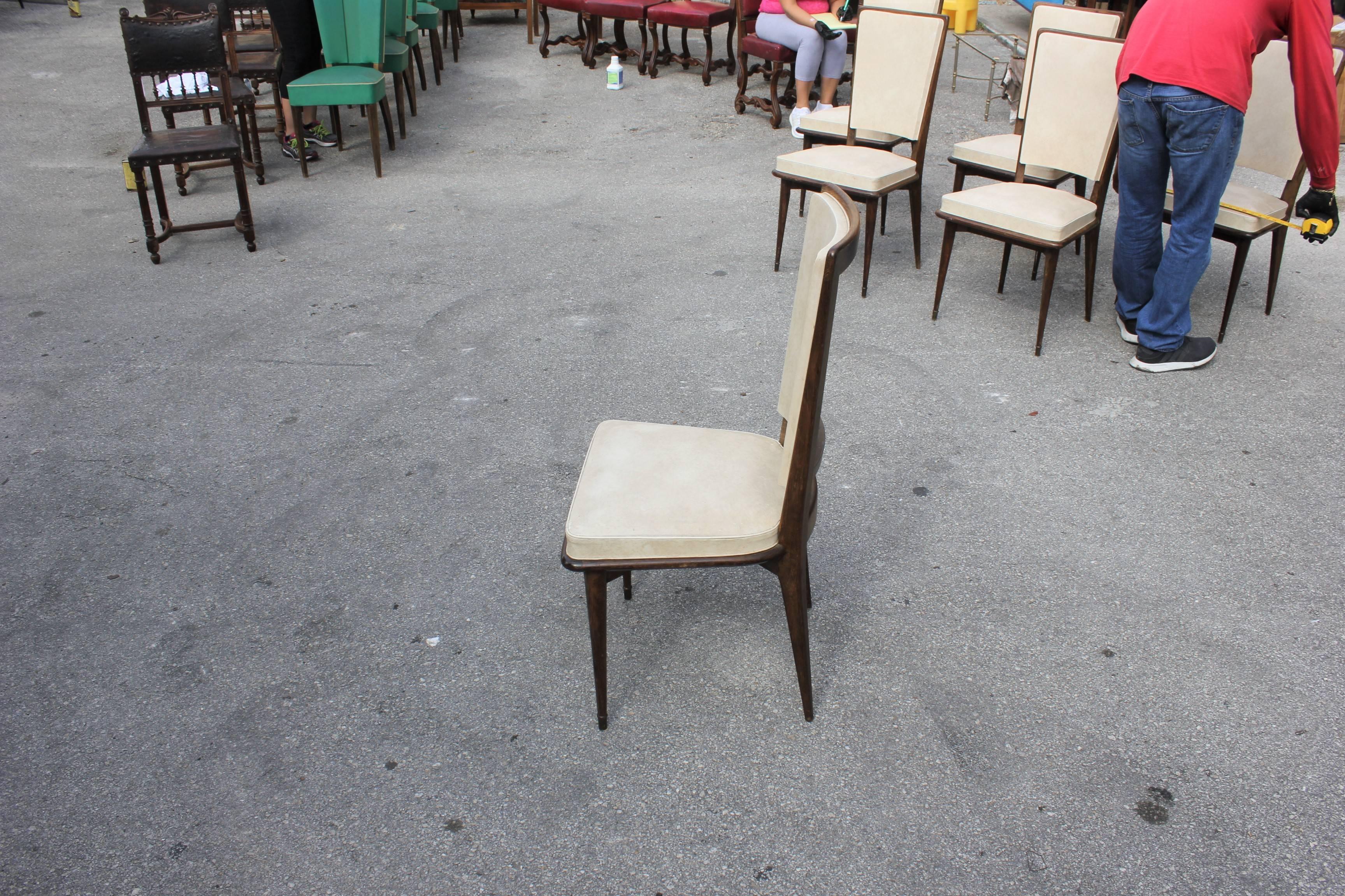 Classic French Art Deco Solid Mahogany Dining Chairs, circa 1940s 4