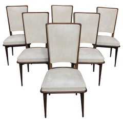 Classic French Art Deco Solid Mahogany Dining Chairs, circa 1940s