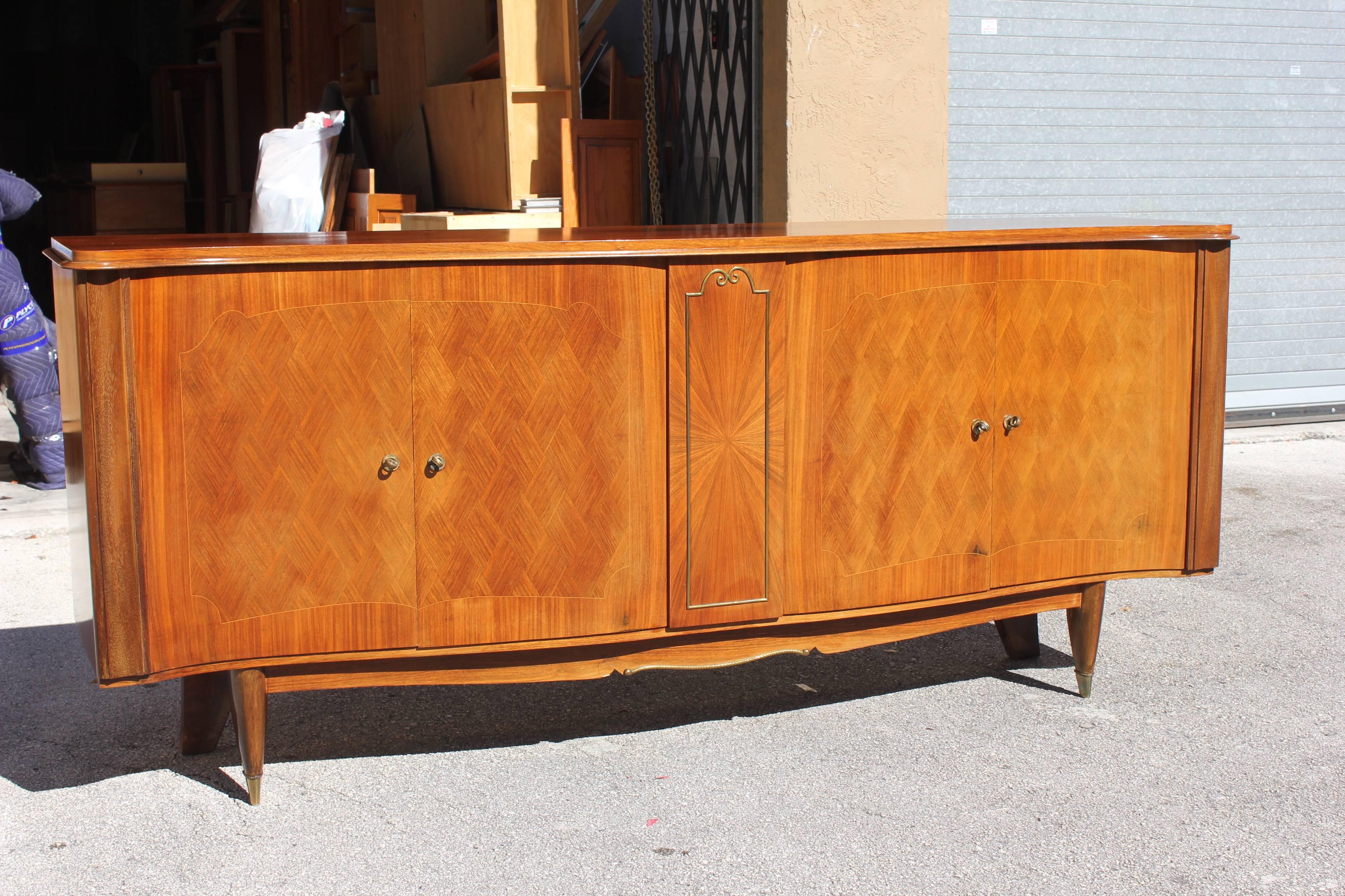 Classic French Art Deco Sunburst Centre Sideboard Rosewood by Jules Leleu Style In Good Condition In Hialeah, FL