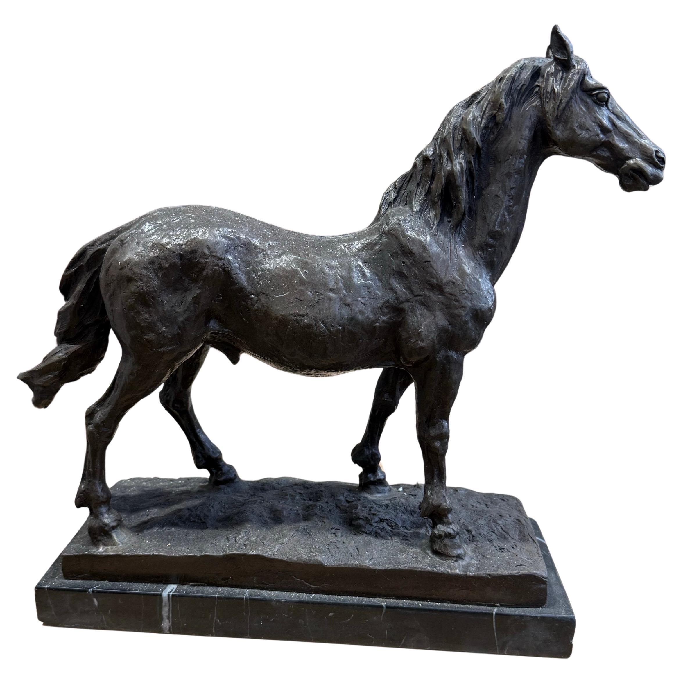 Classic French Bronze Horse Sculpture on Marble Base