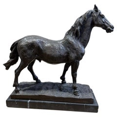 Classic French Bronze Horse Sculpture on Marble Base