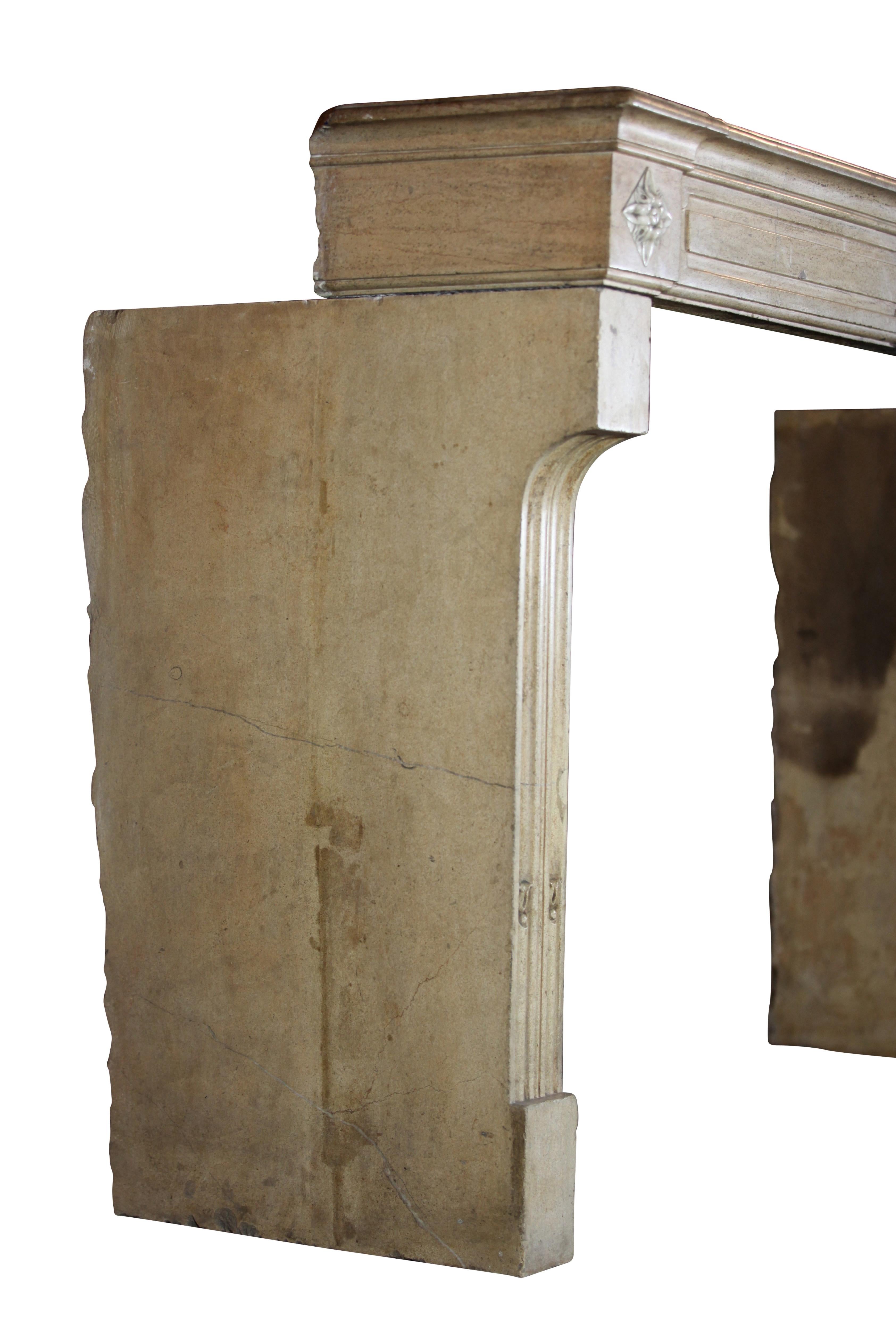 Classic French Chique Style Limestone Fireplace Surround with Marble For Sale 4