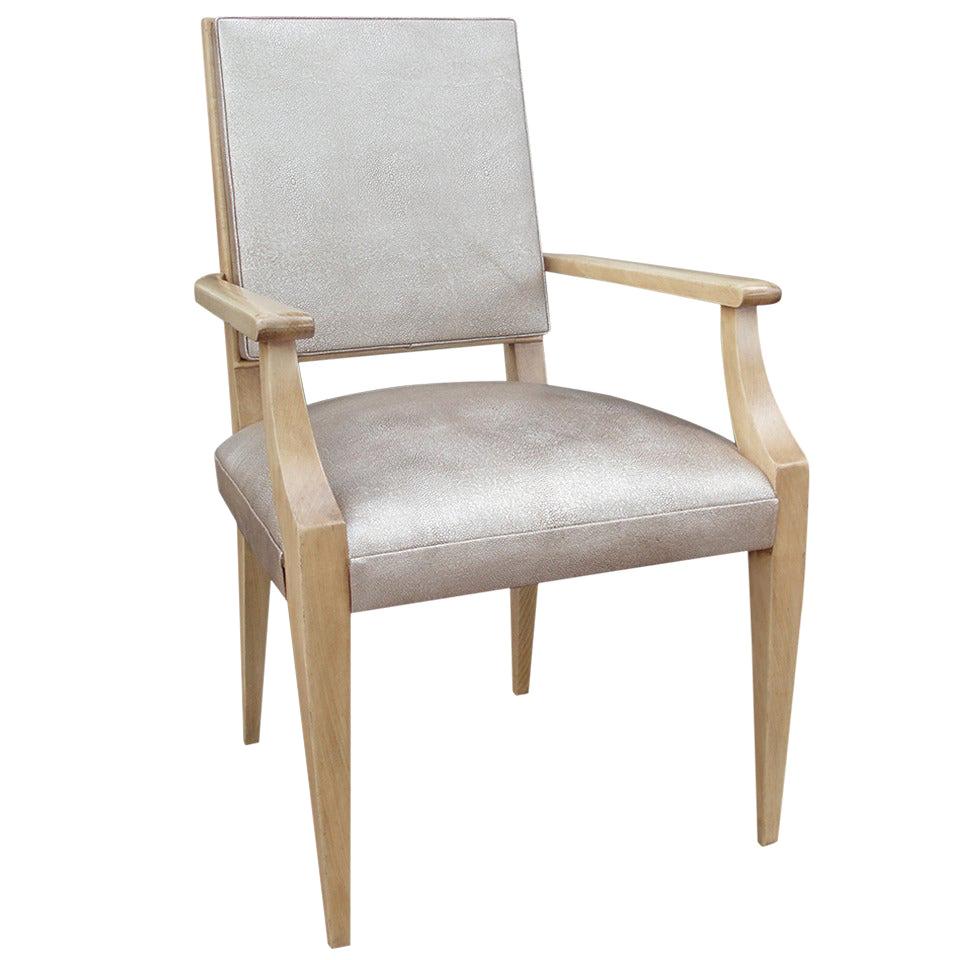 Classic French Desk Chair in Faux Shagreen Leather