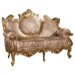 Classic French Duo Sofa in Deluxe Massive Wood and Precious Gold Leaf Appliqué