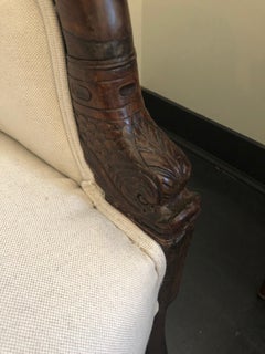 Classic French Empire Carved Walnut Sofa with Dolphin Arms