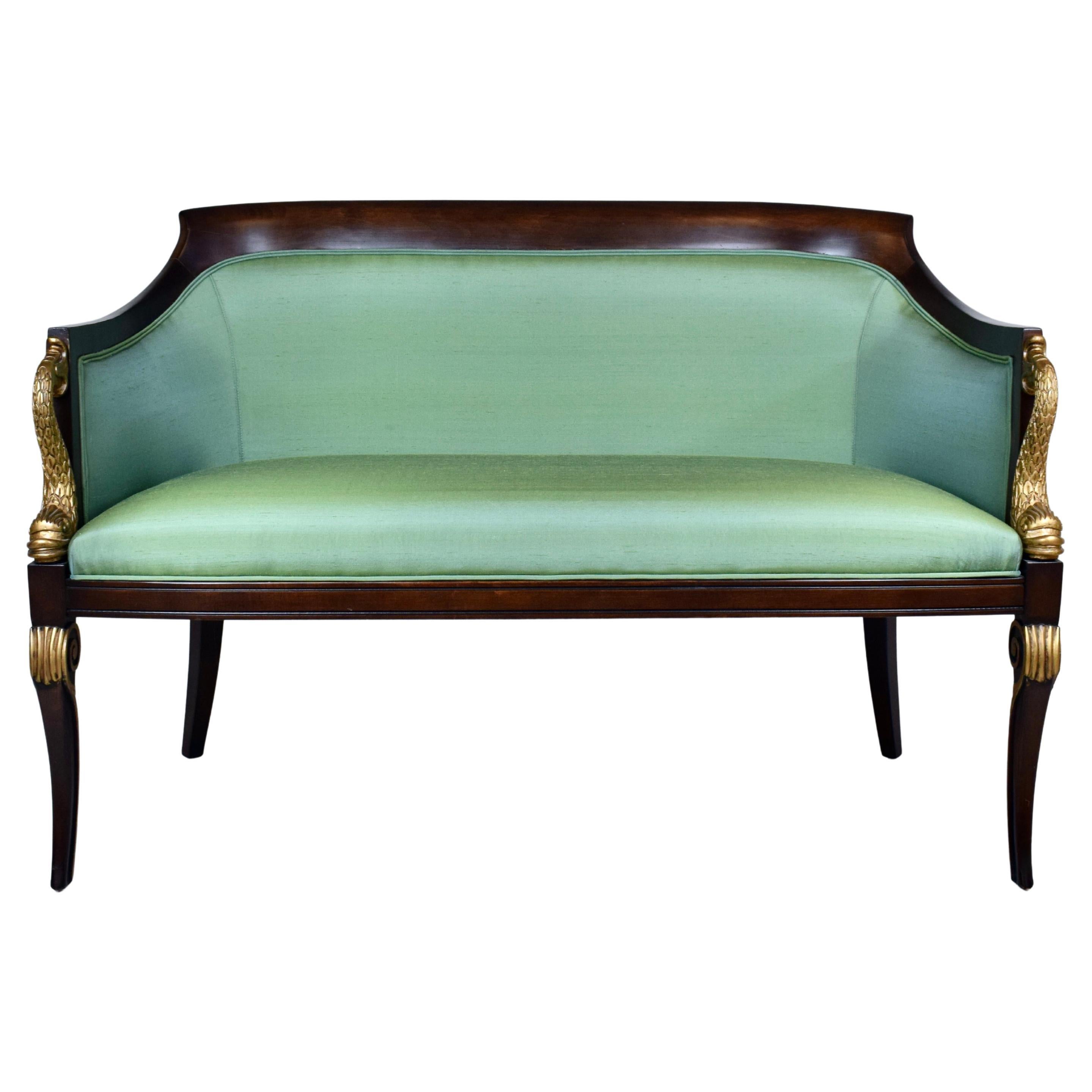 Classic French Empire Curved Walnut Sofa With Dolphin Arms For Sale