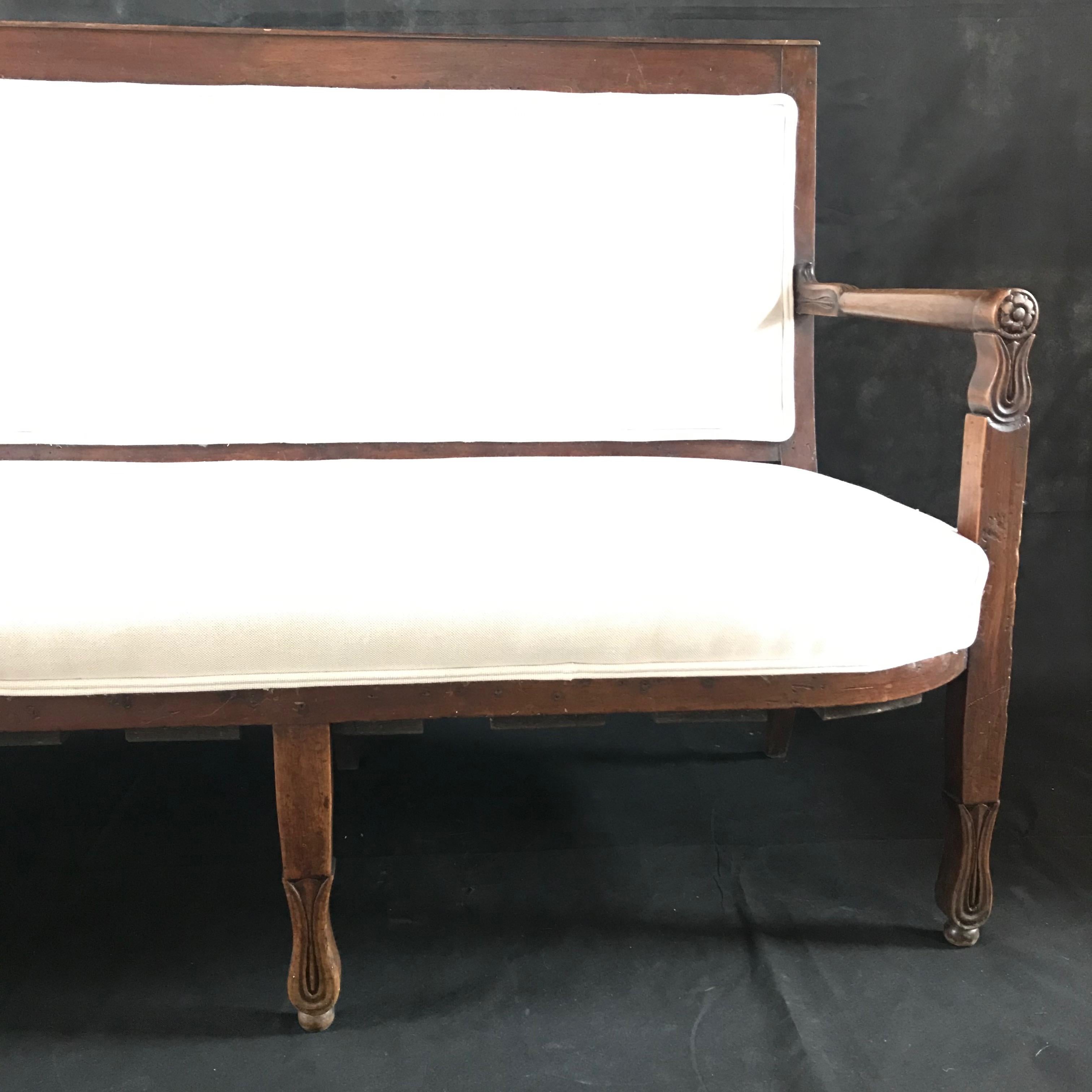 Classic French Empire Walnut Sofa Bench Settee with Tulips 1