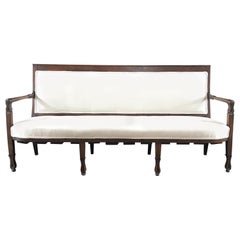 Classic French Empire Walnut Sofa Bench Settee with Tulips