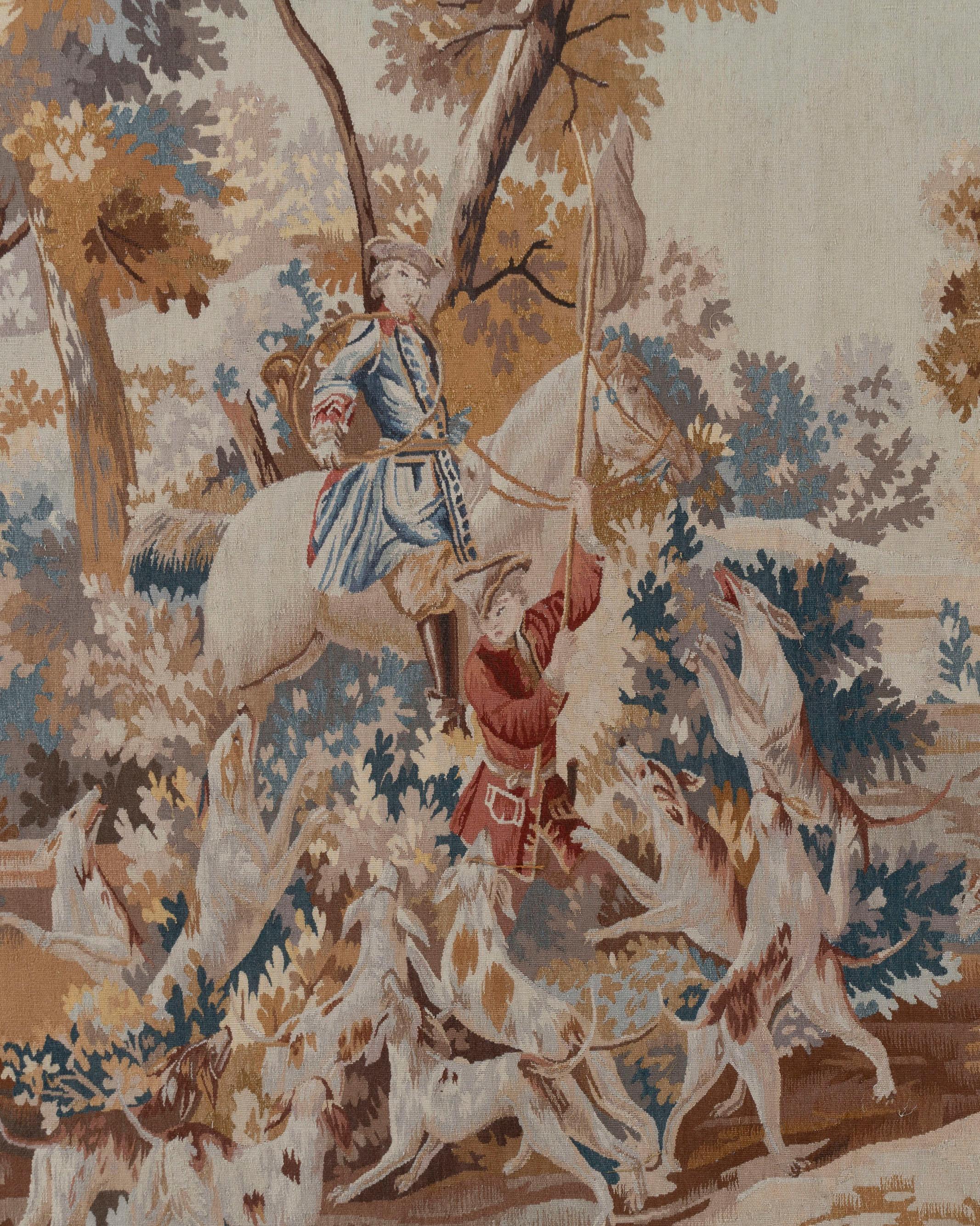 Chinese Classic French Hunting Scene Tapestry  7'1 x 5'5 For Sale
