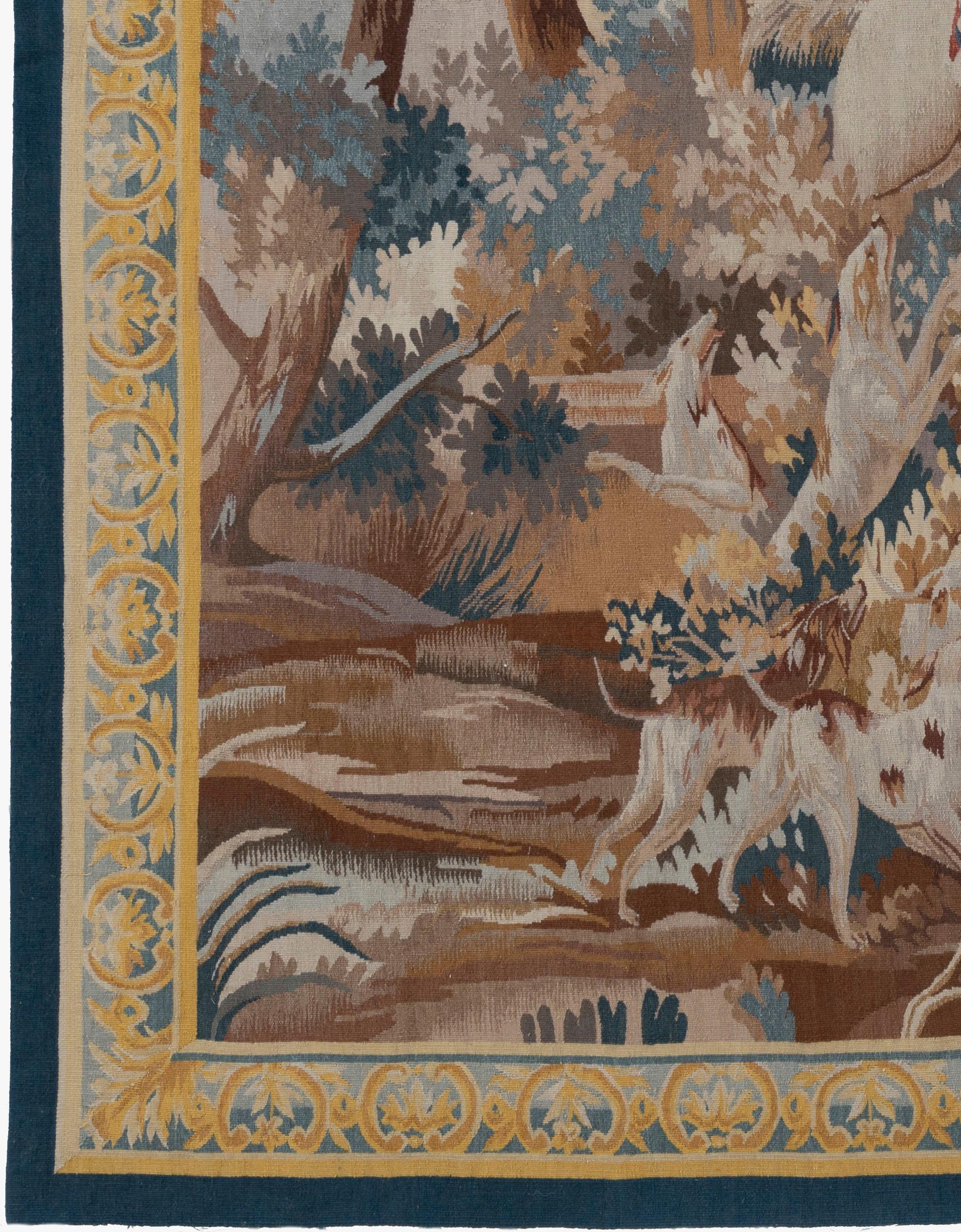 Classic French Hunting Scene Tapestry  7'1 x 5'5 In Excellent Condition For Sale In New York, NY