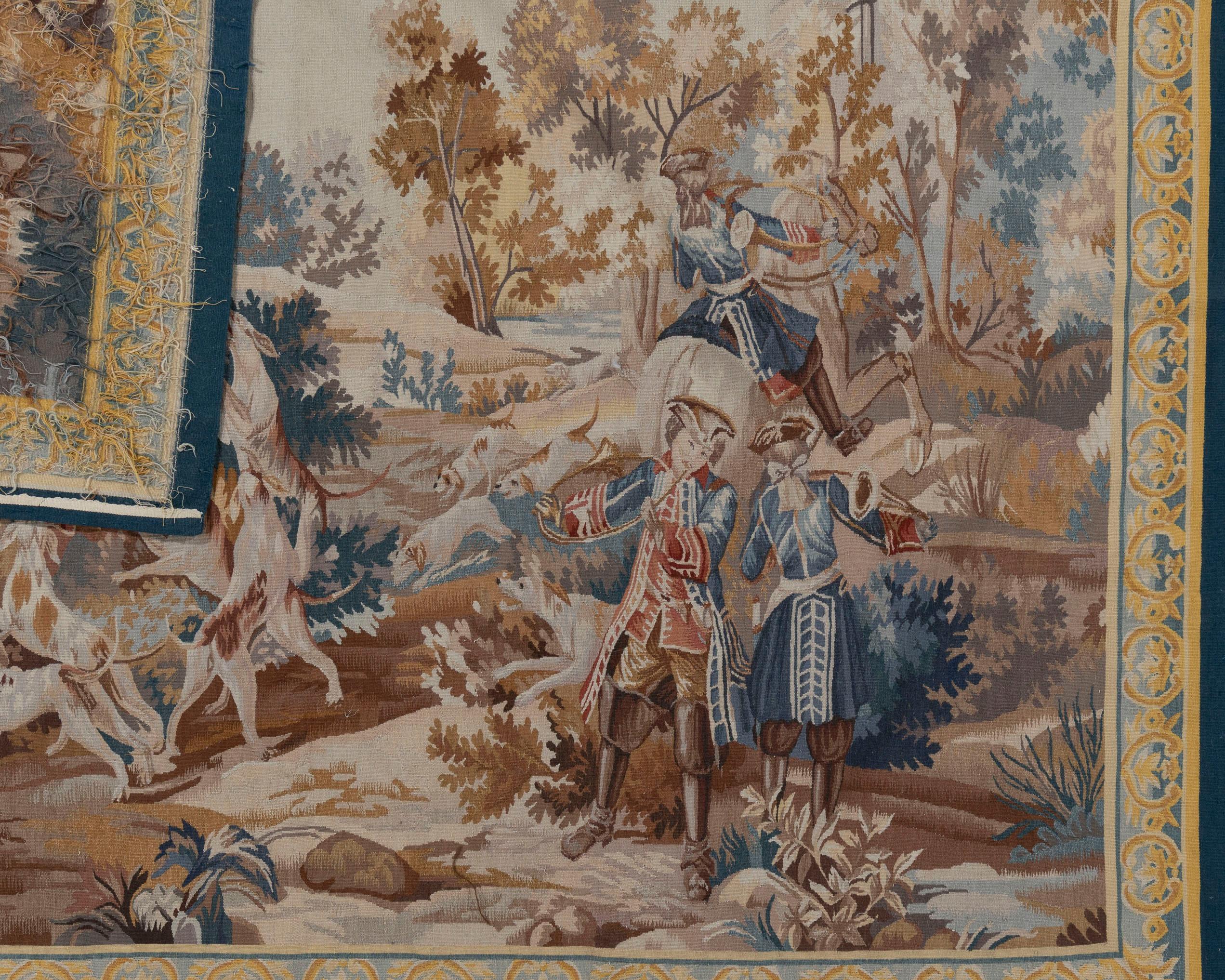 20th Century Classic French Hunting Scene Tapestry  7'1 x 5'5 For Sale