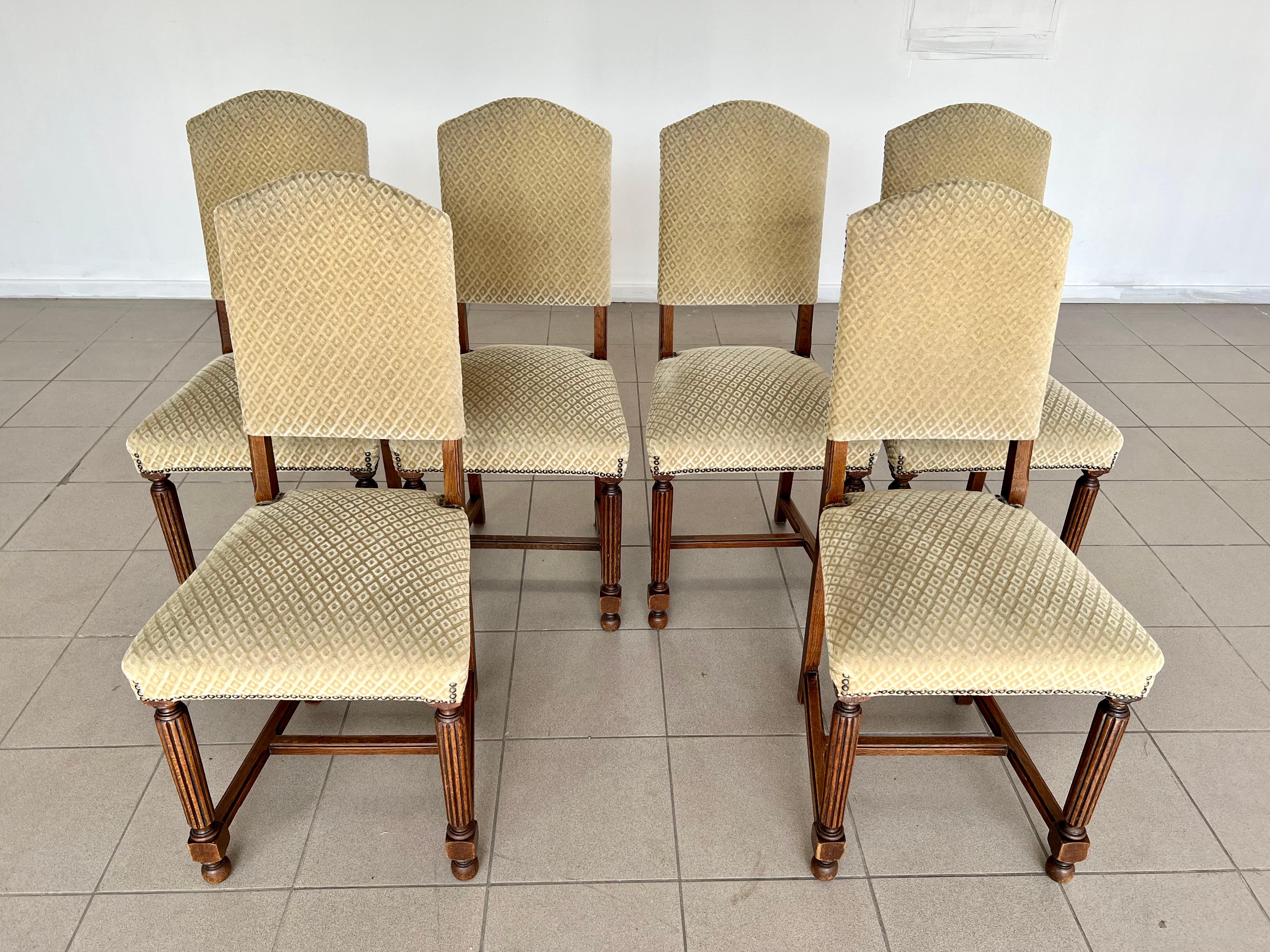 Tissu d'ameublement Chaises de salle à manger classiques de style Louis XIII - Lot de 6 en vente