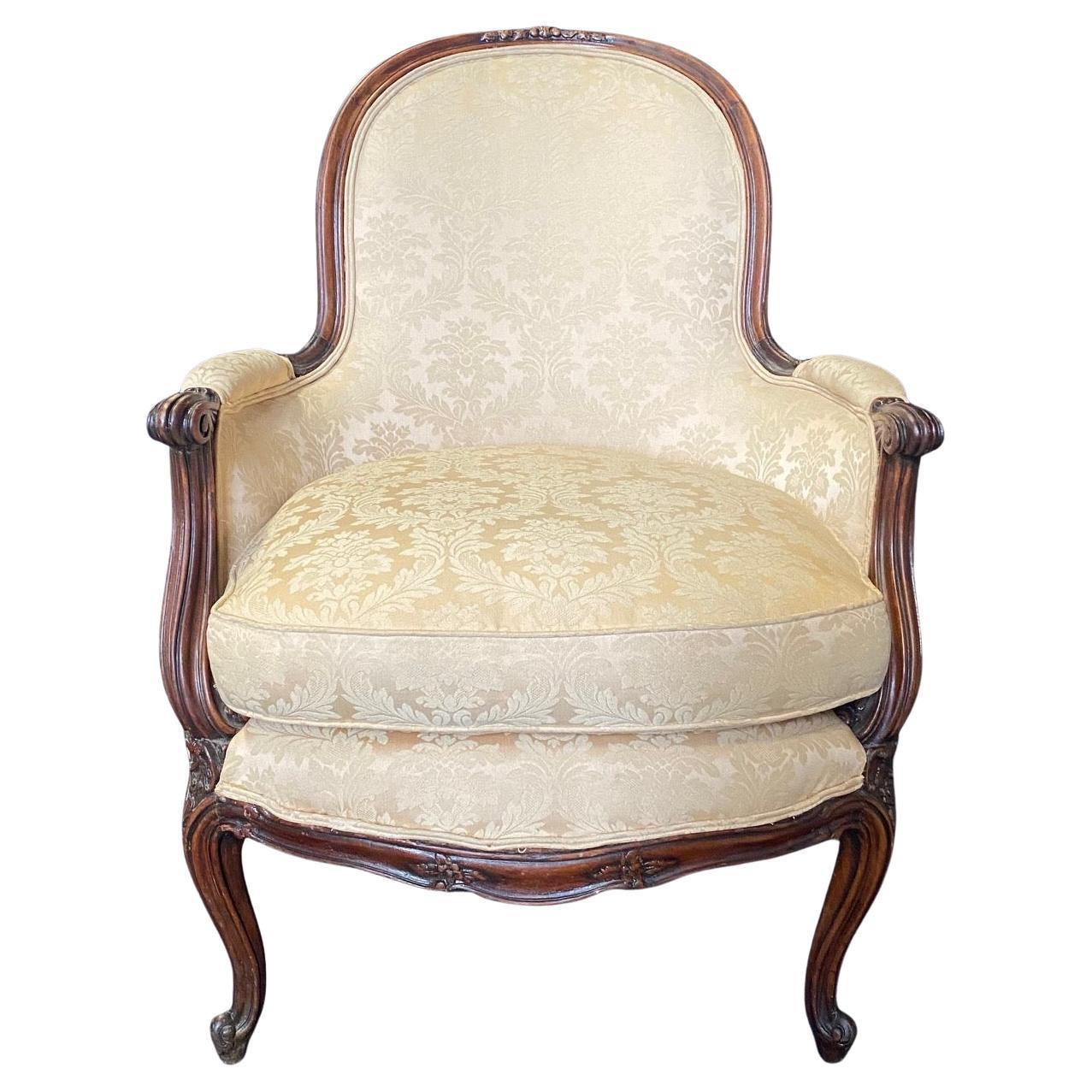 Classic French Louis XV Carved Walnut Bergere Club Chair