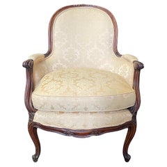 Classic French Louis XV Carved Walnut Bergere Club Chair