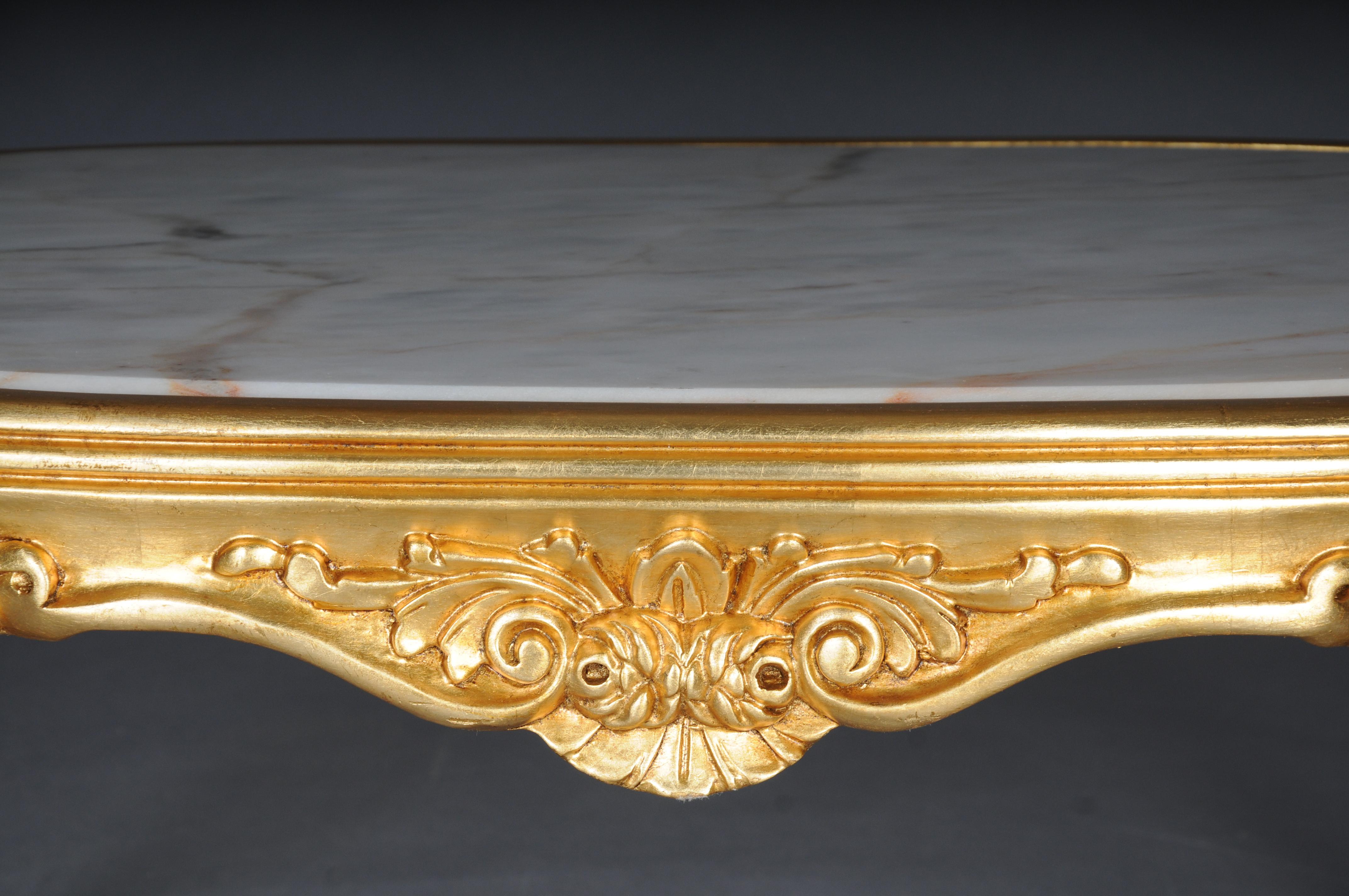 Mesa de centro clásica francesa Luis XV con tapa de mármol blanco/beige/crema Francés en venta