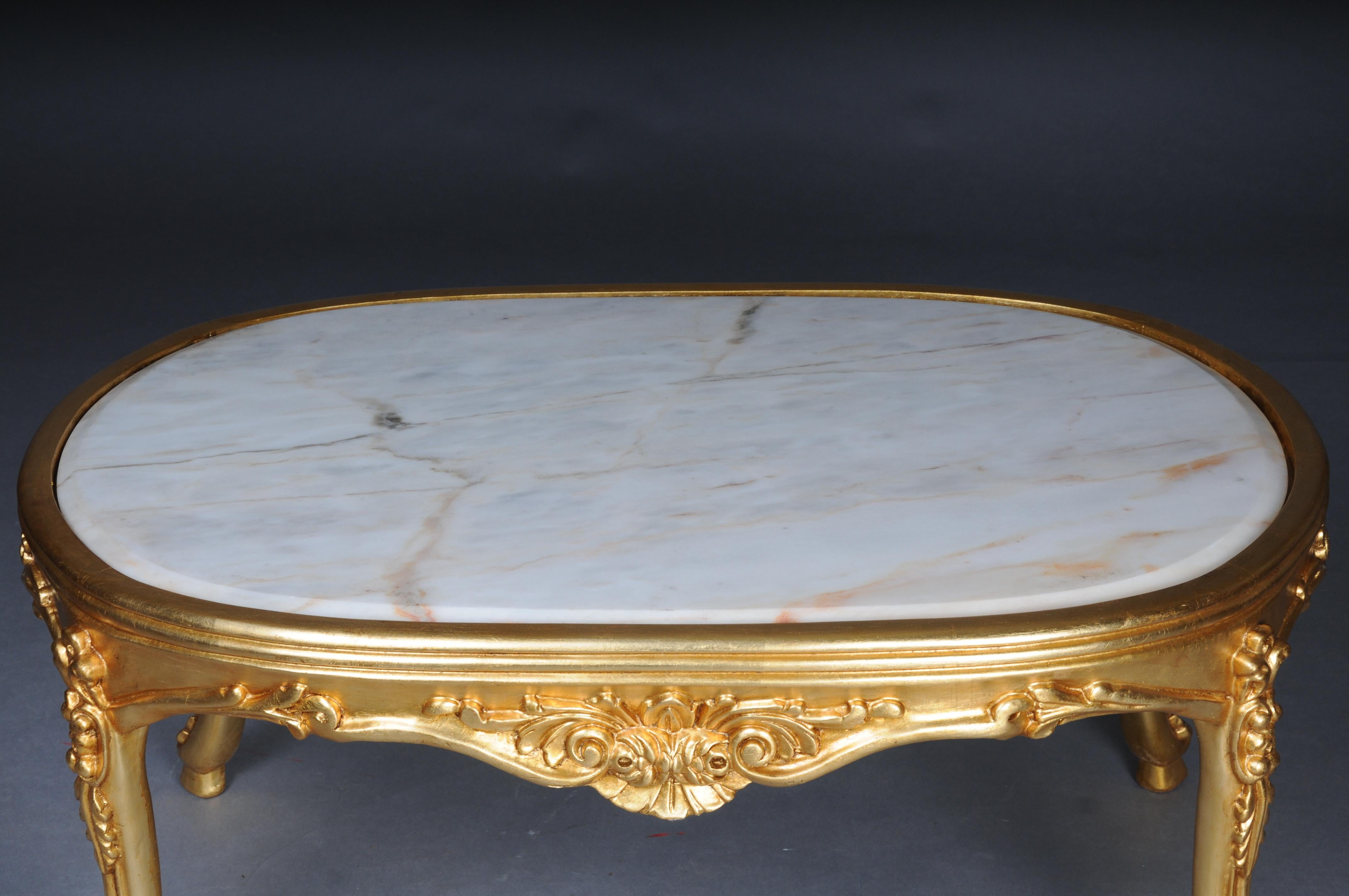 Mesa de centro clásica francesa Luis XV con tapa de mármol blanco/beige/crema Tallado a mano en venta