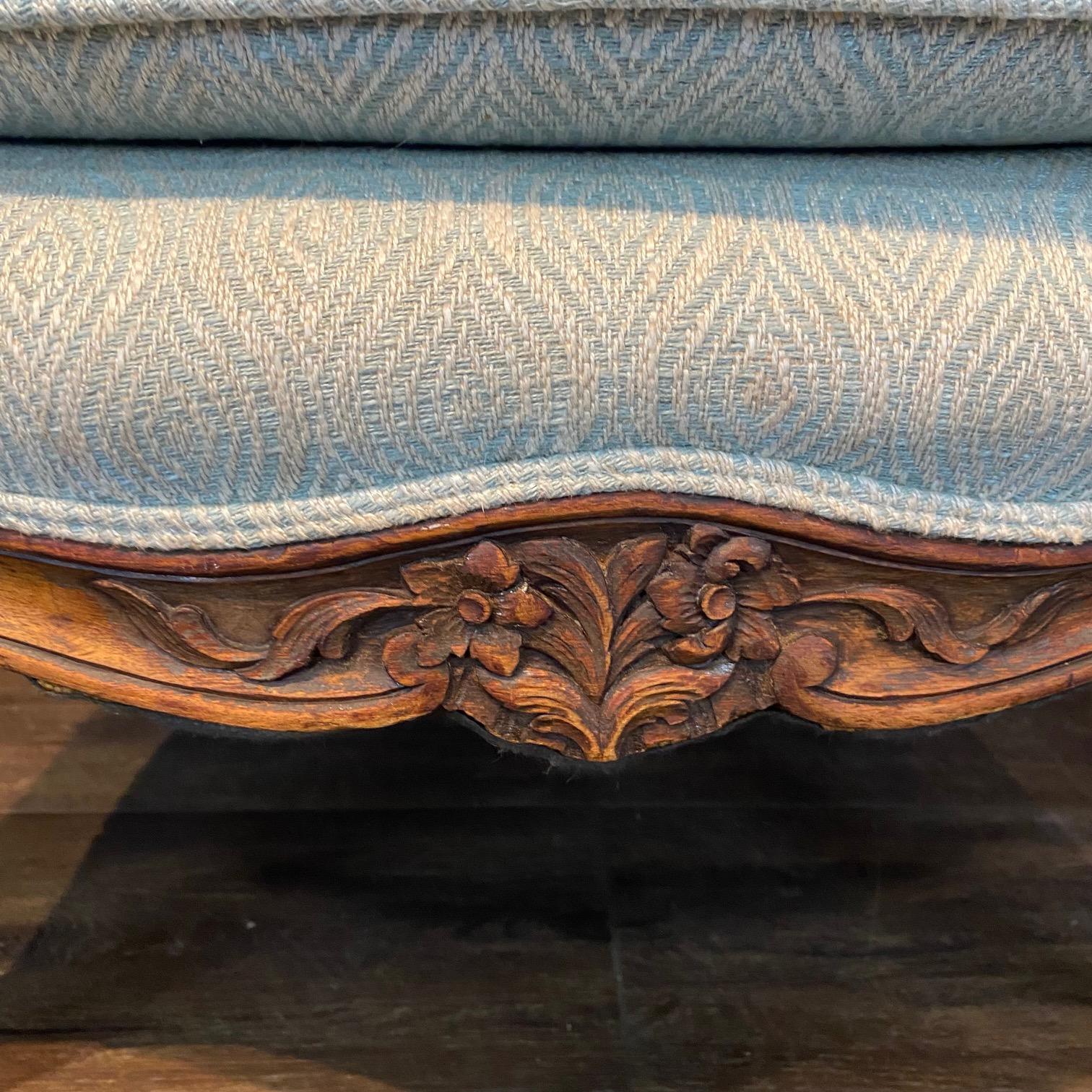 Classic French Louis XV Intricately Carved Walnut Wing Chair For Sale 8