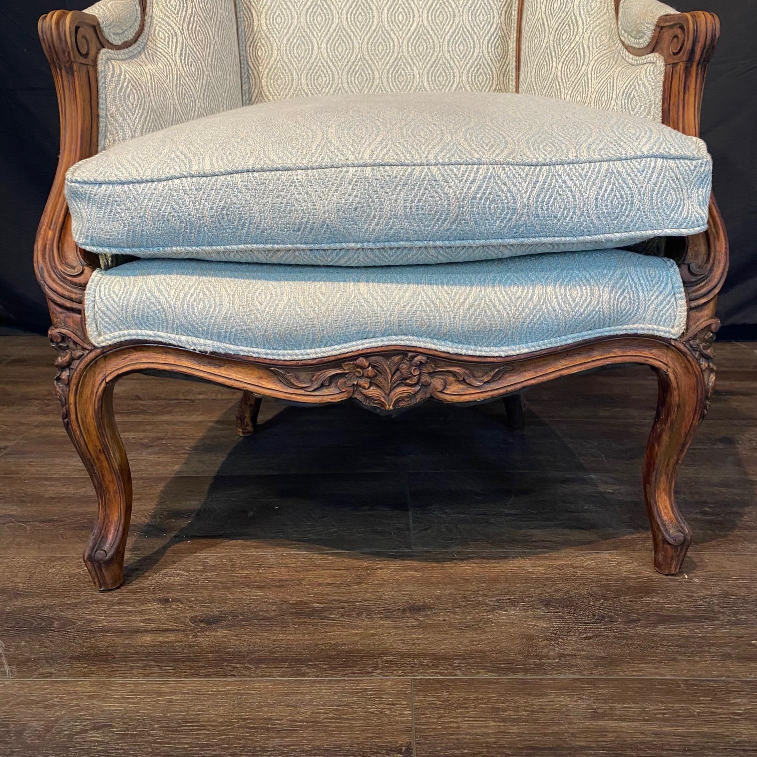 Classic French Louis XV Intricately Carved Walnut Wing Chair For Sale 9