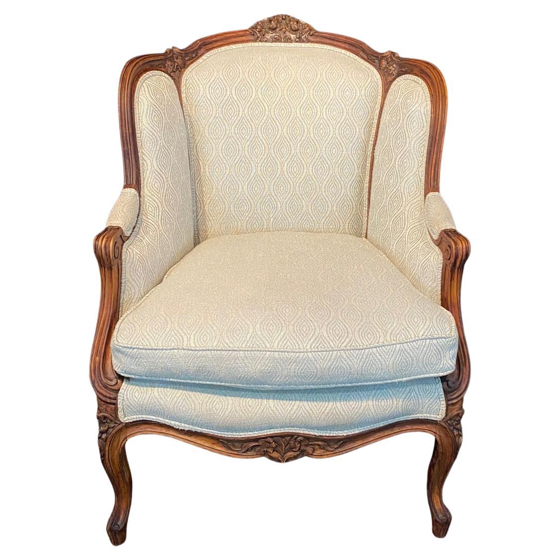 Classic French Louis XV Intricately Carved Walnut Wing Chair