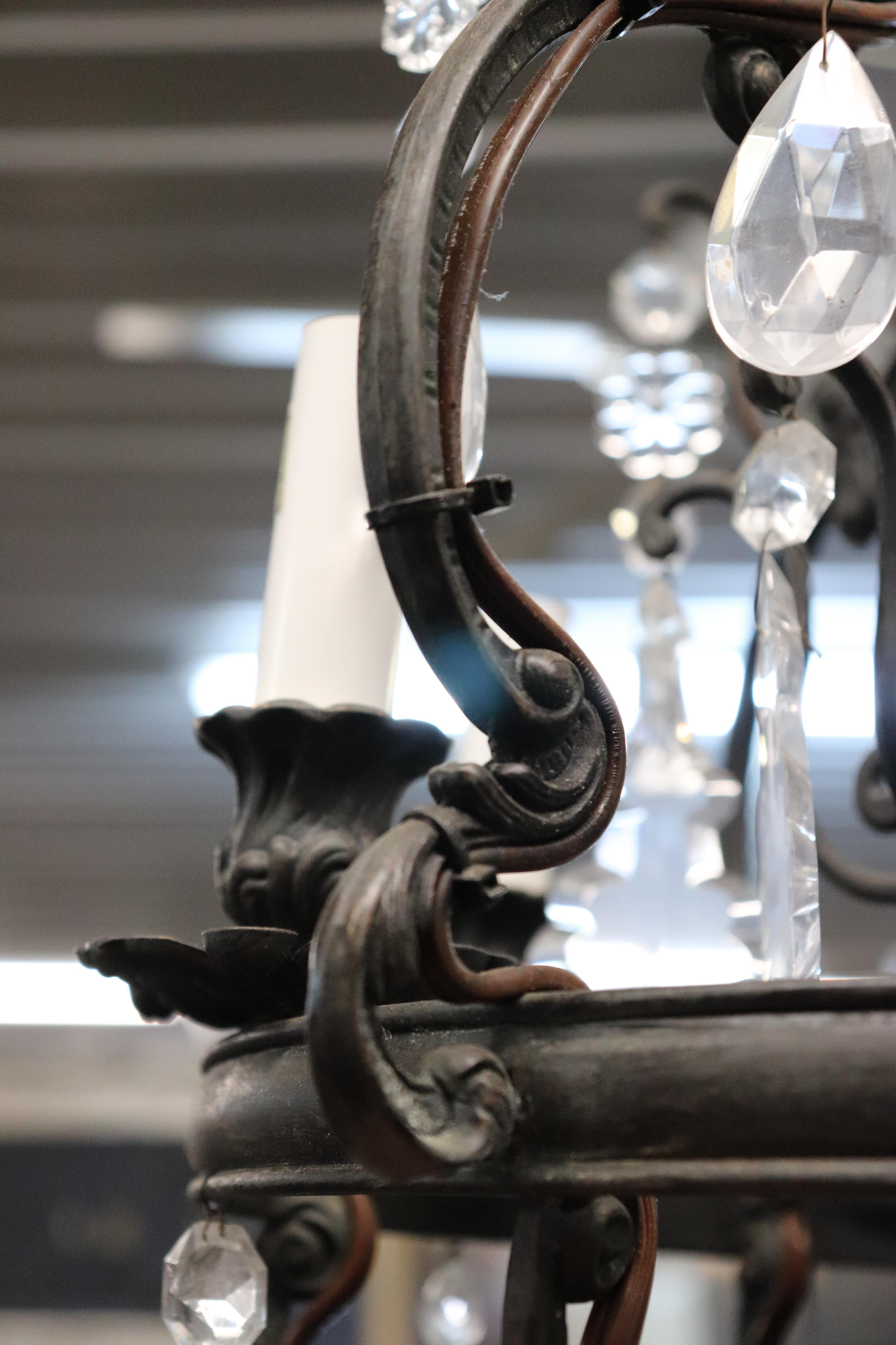 Classic French Louis XV Irion Chandelier with Cut Crystal Prisms and 6 Lights For Sale 5