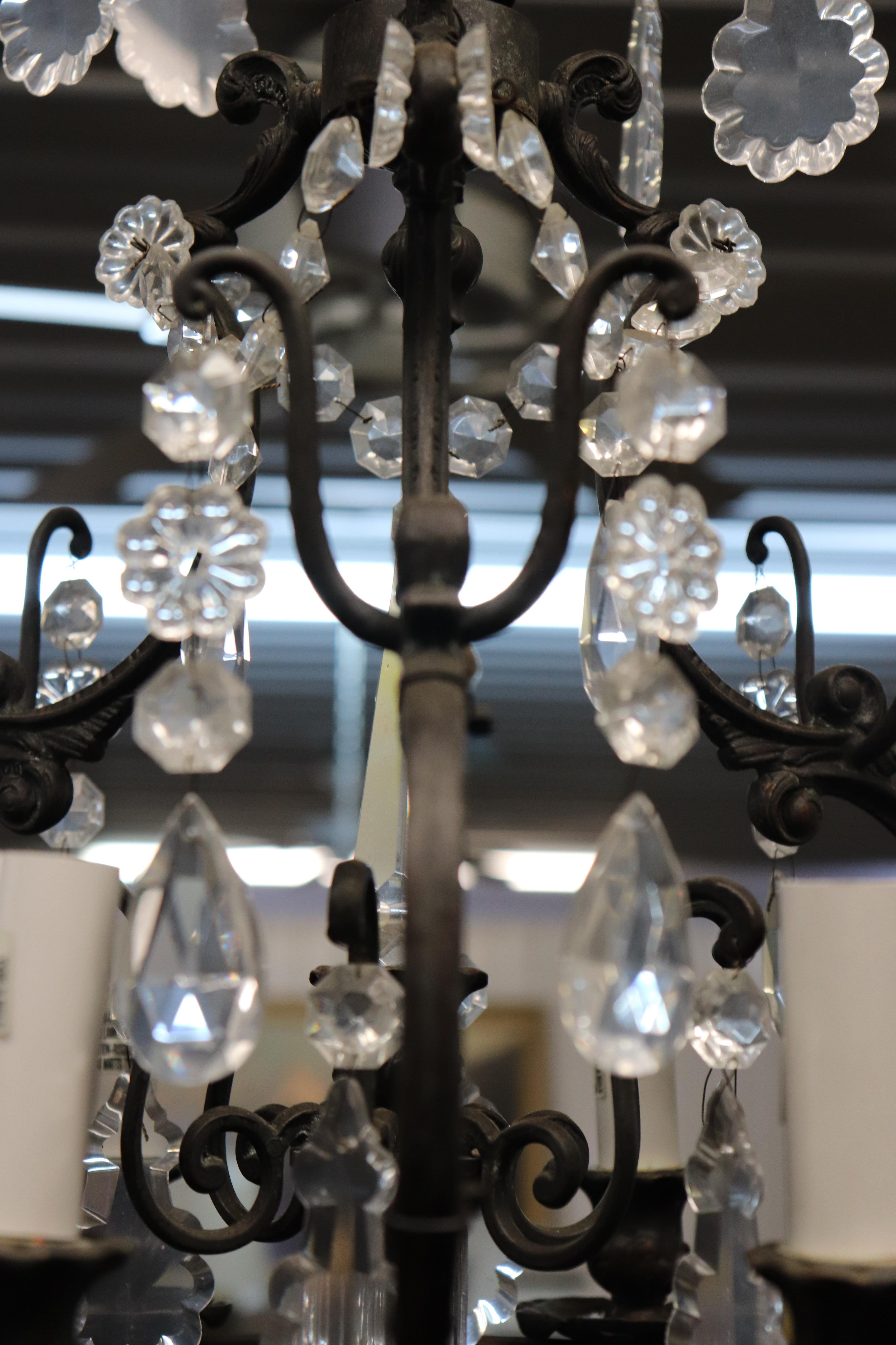 Classic French Louis XV Irion Chandelier with Cut Crystal Prisms and 6 Lights For Sale 6