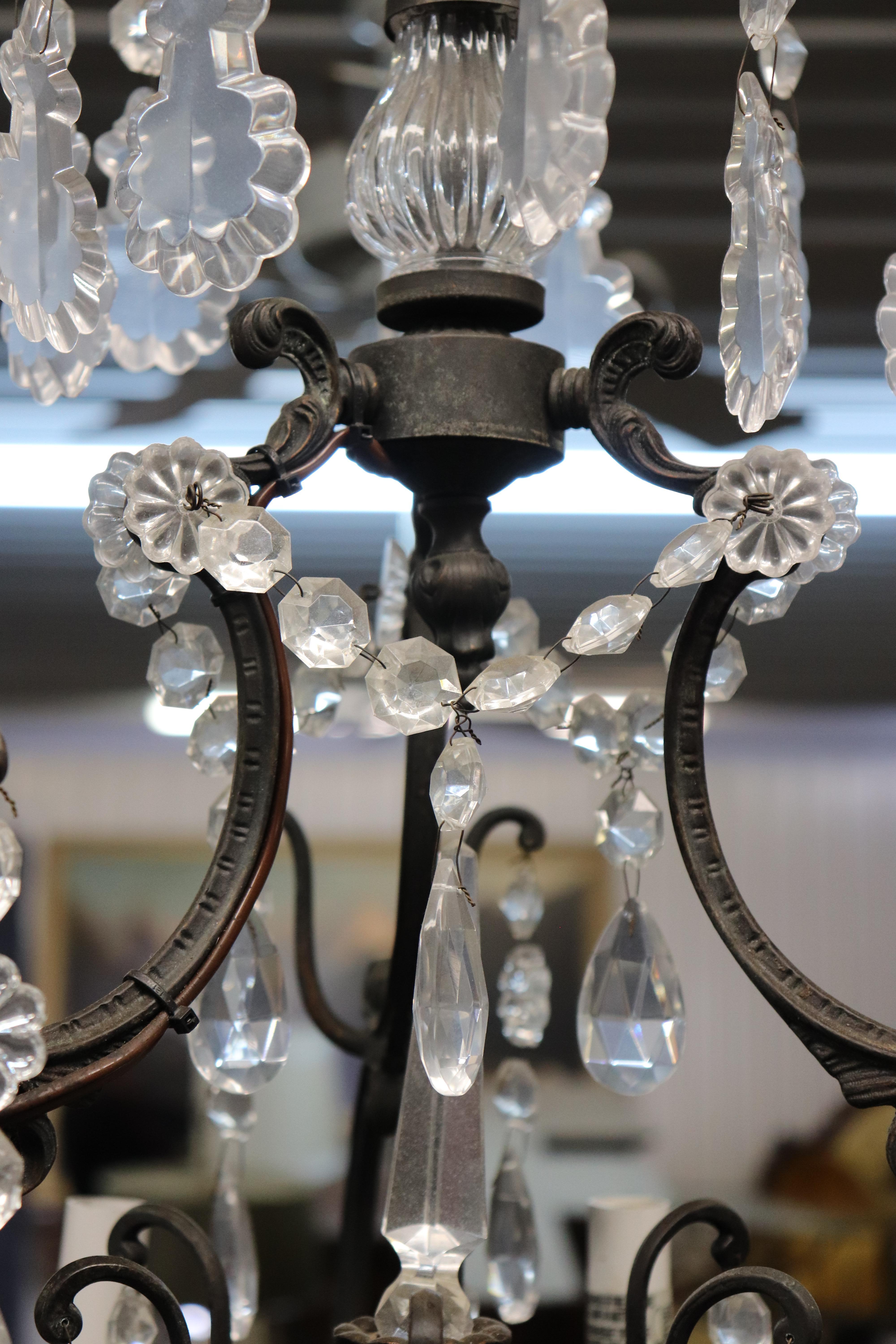 Classic French Louis XV Irion Chandelier with Cut Crystal Prisms and 6 Lights For Sale 7