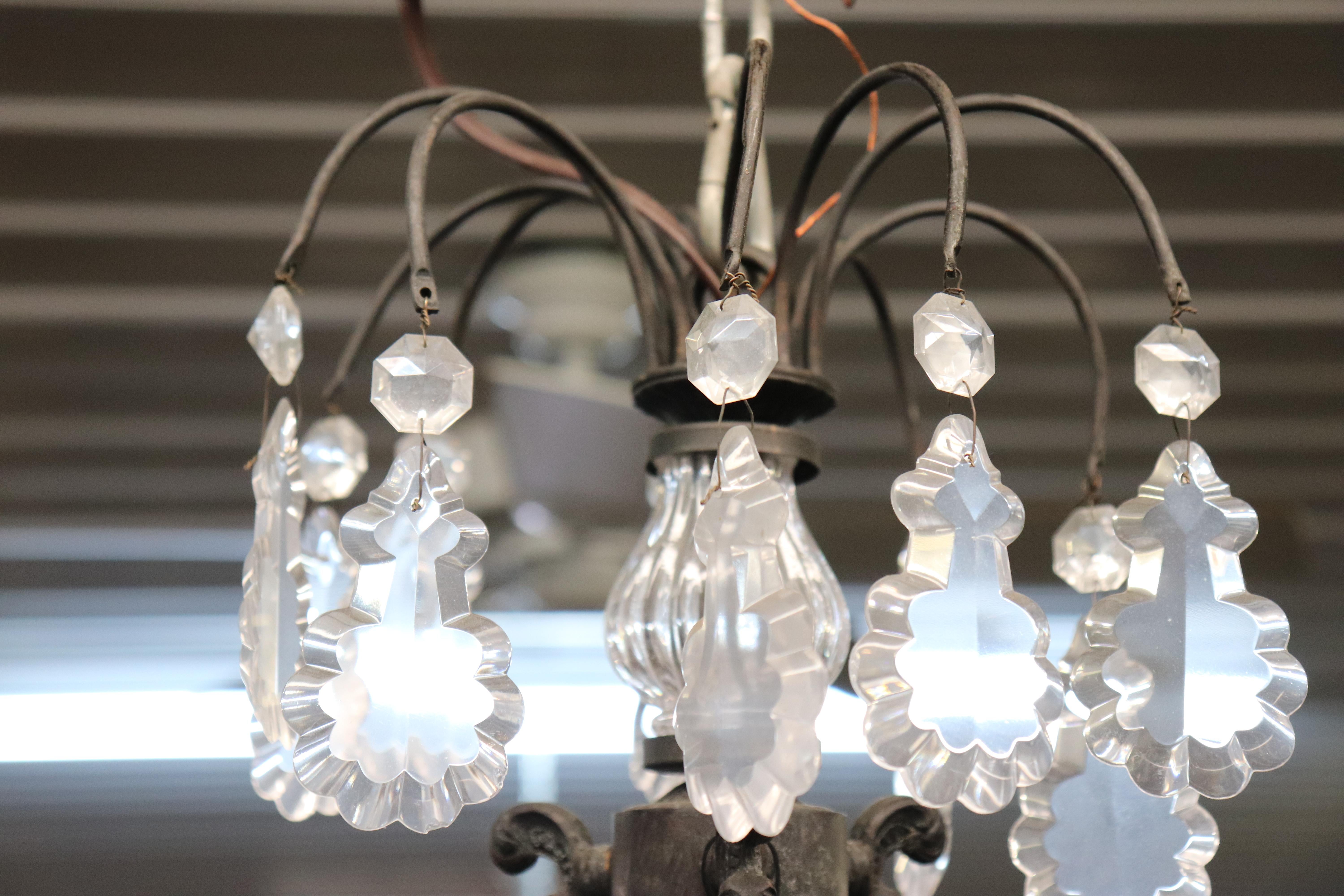 Classic French Louis XV Irion Chandelier with Cut Crystal Prisms and 6 Lights For Sale 8