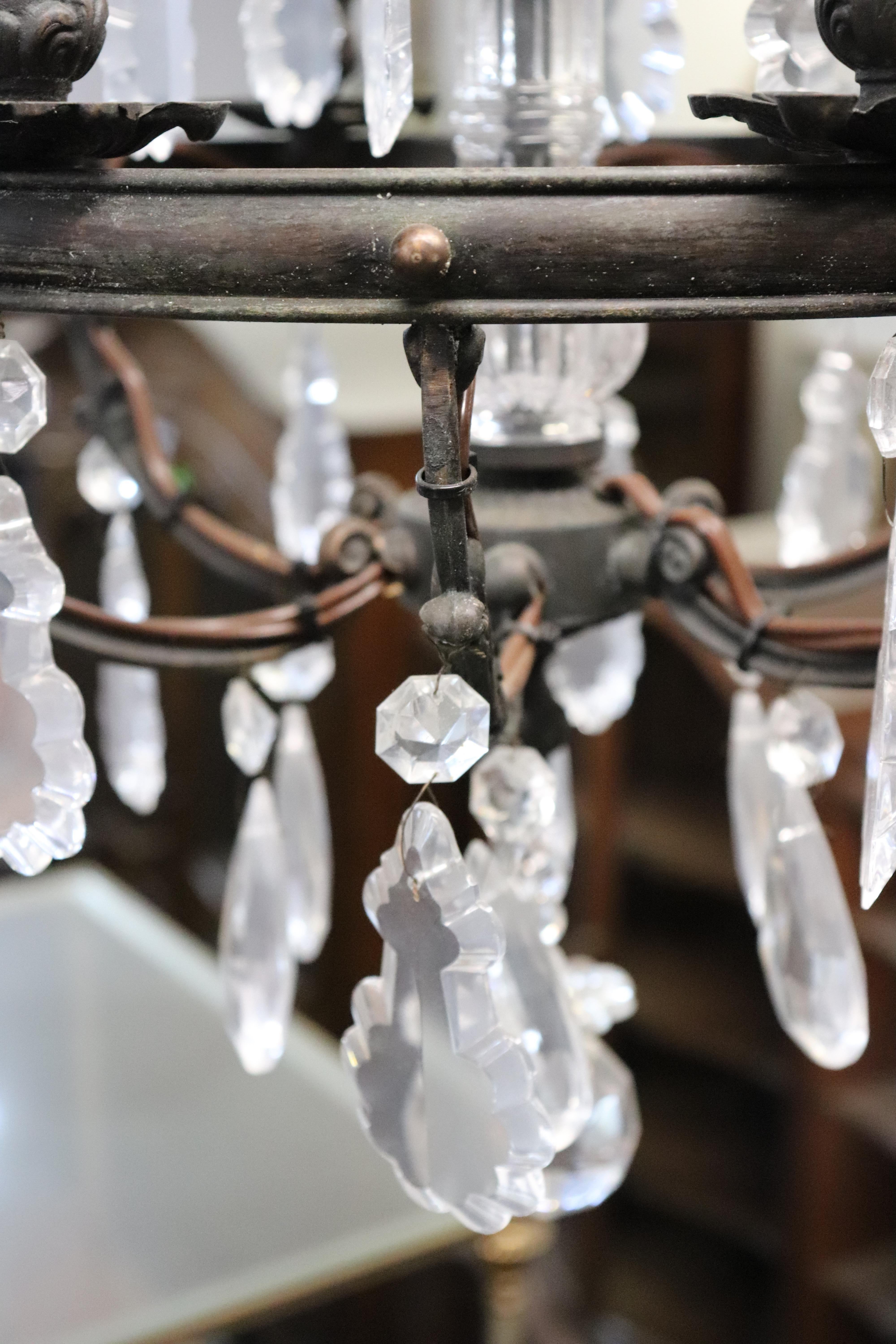Classic French Louis XV Irion Chandelier with Cut Crystal Prisms and 6 Lights For Sale 10