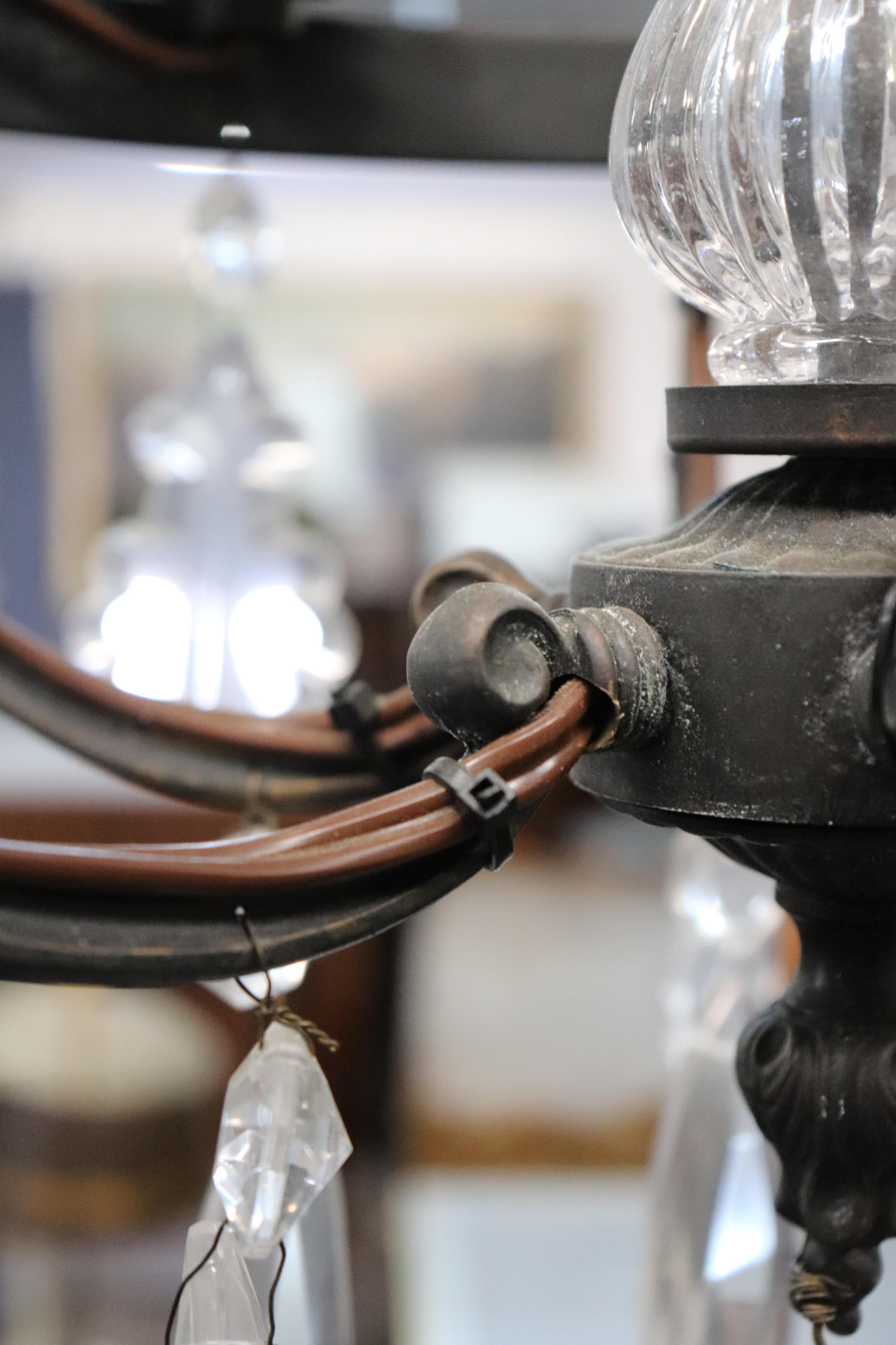Classic French Louis XV Irion Chandelier with Cut Crystal Prisms and 6 Lights For Sale 11