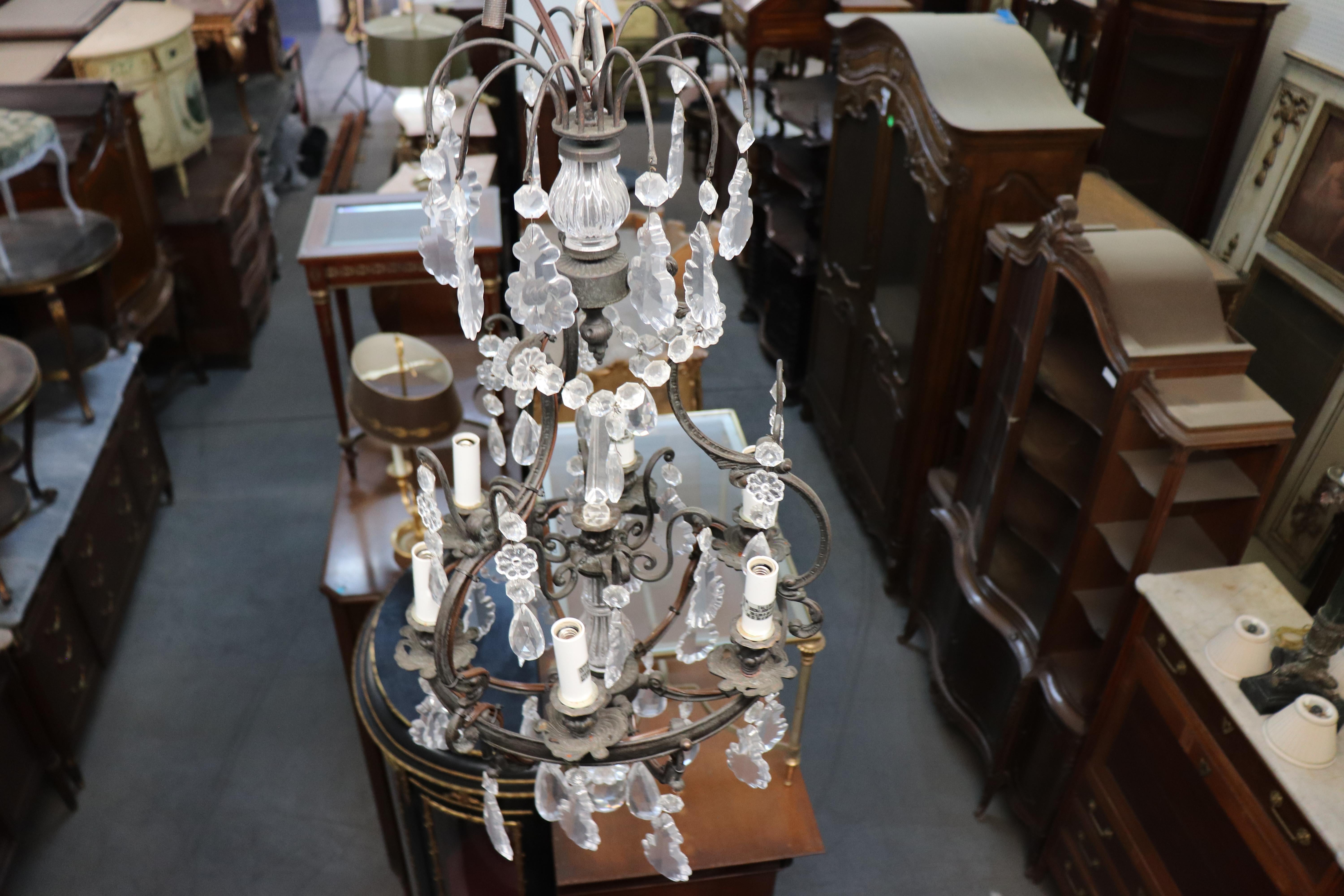 Classic French Louis XV Irion Chandelier with Cut Crystal Prisms and 6 Lights For Sale 13