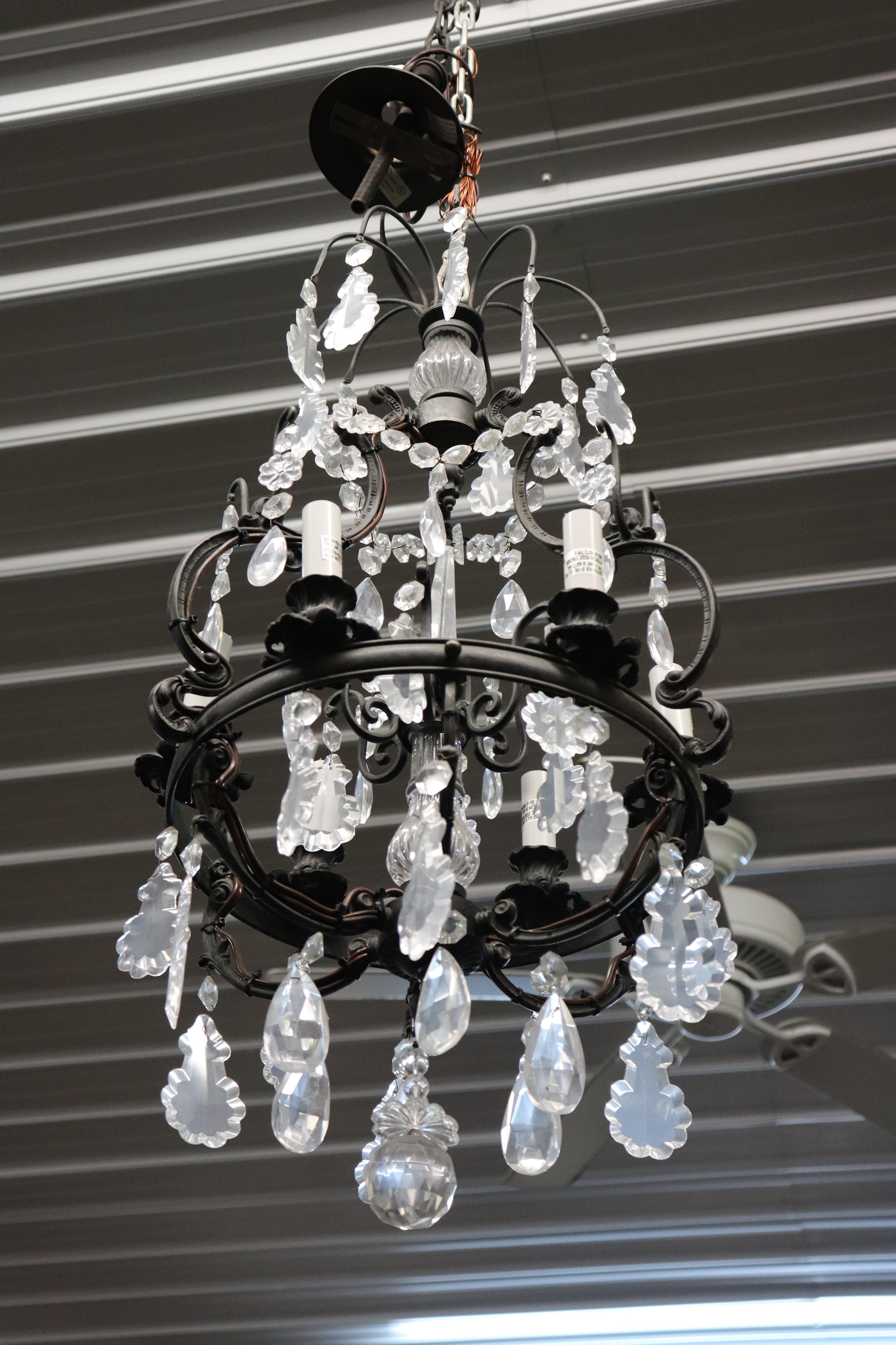 Classic French Louis XV Irion Chandelier with Cut Crystal Prisms and 6 Lights For Sale 14