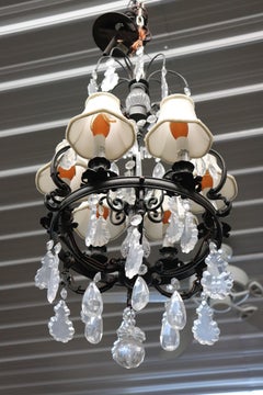 Classic French Louis XV Irion Chandelier with Cut Crystal Prisms and 6 Lights