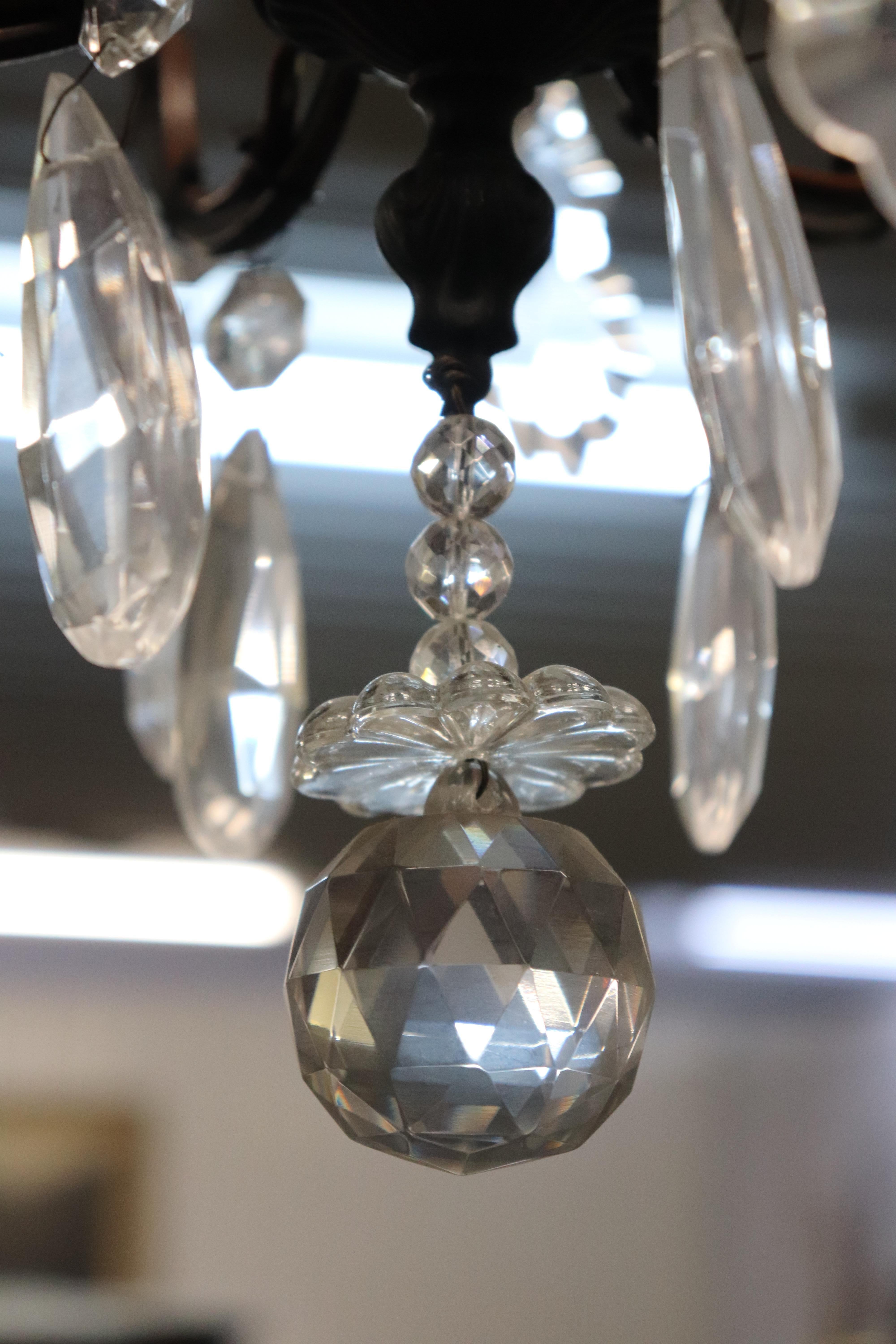 Classic French Louis XV Irion Chandelier with Cut Crystal Prisms and 6 Lights For Sale 1