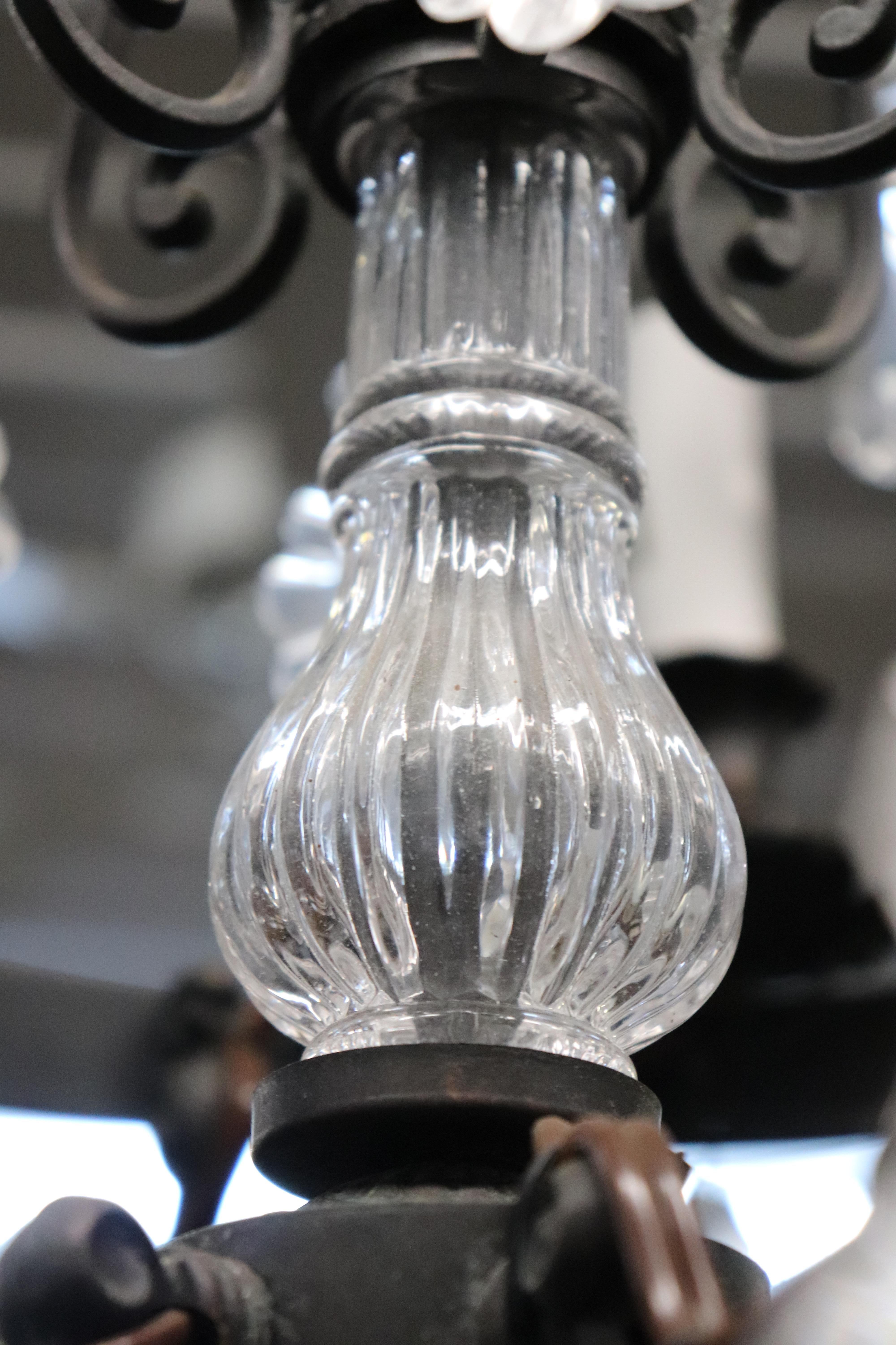 Classic French Louis XV Irion Chandelier with Cut Crystal Prisms and 6 Lights For Sale 2