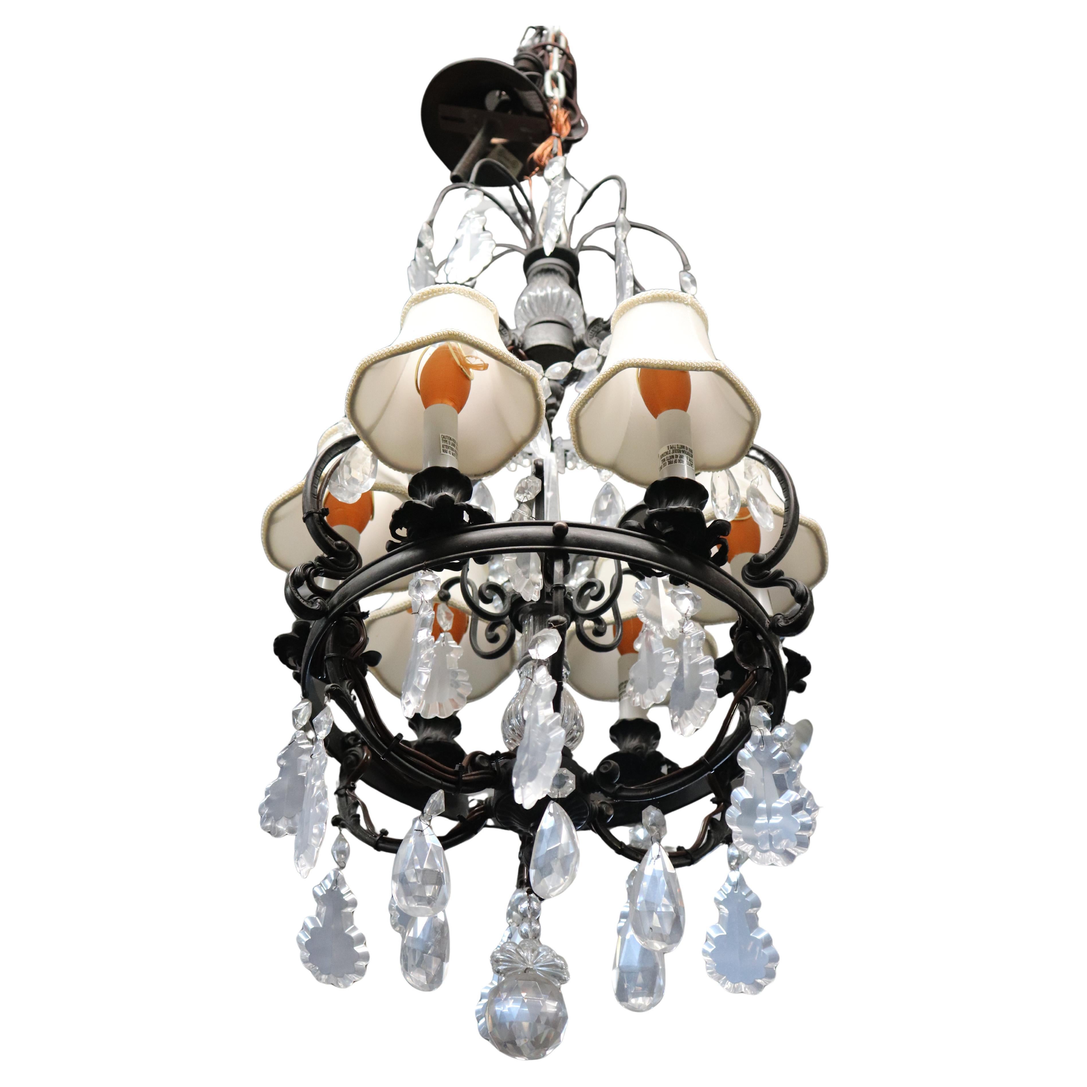 Classic French Louis XV Irion Chandelier with Cut Crystal Prisms and 6 Lights For Sale
