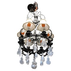 Vintage Classic French Louis XV Irion Chandelier with Cut Crystal Prisms and 6 Lights